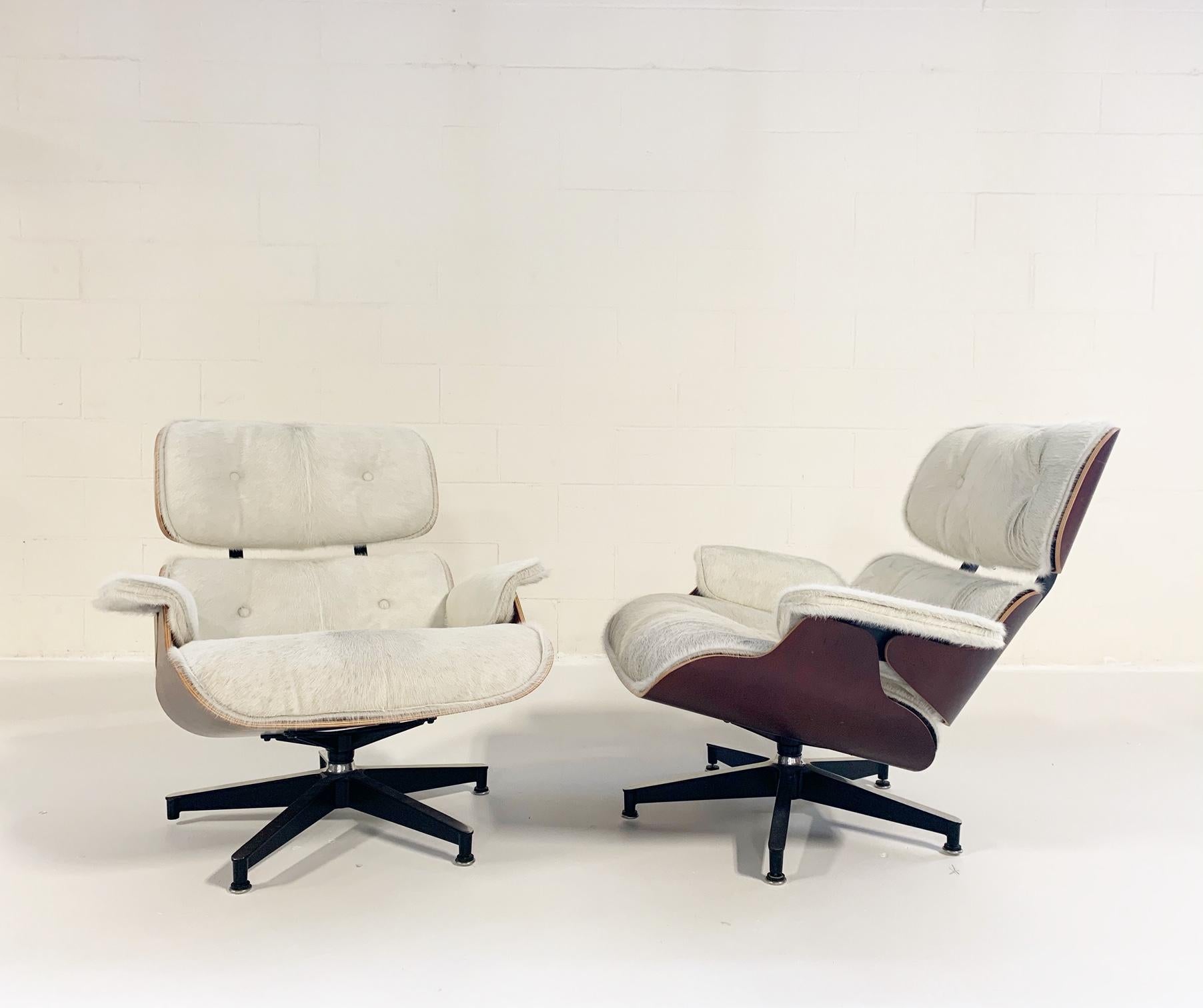 Mid-Century Modern Charles and Ray Eames for Herman Miller Chairs and Ottomans Restored in Cowhide