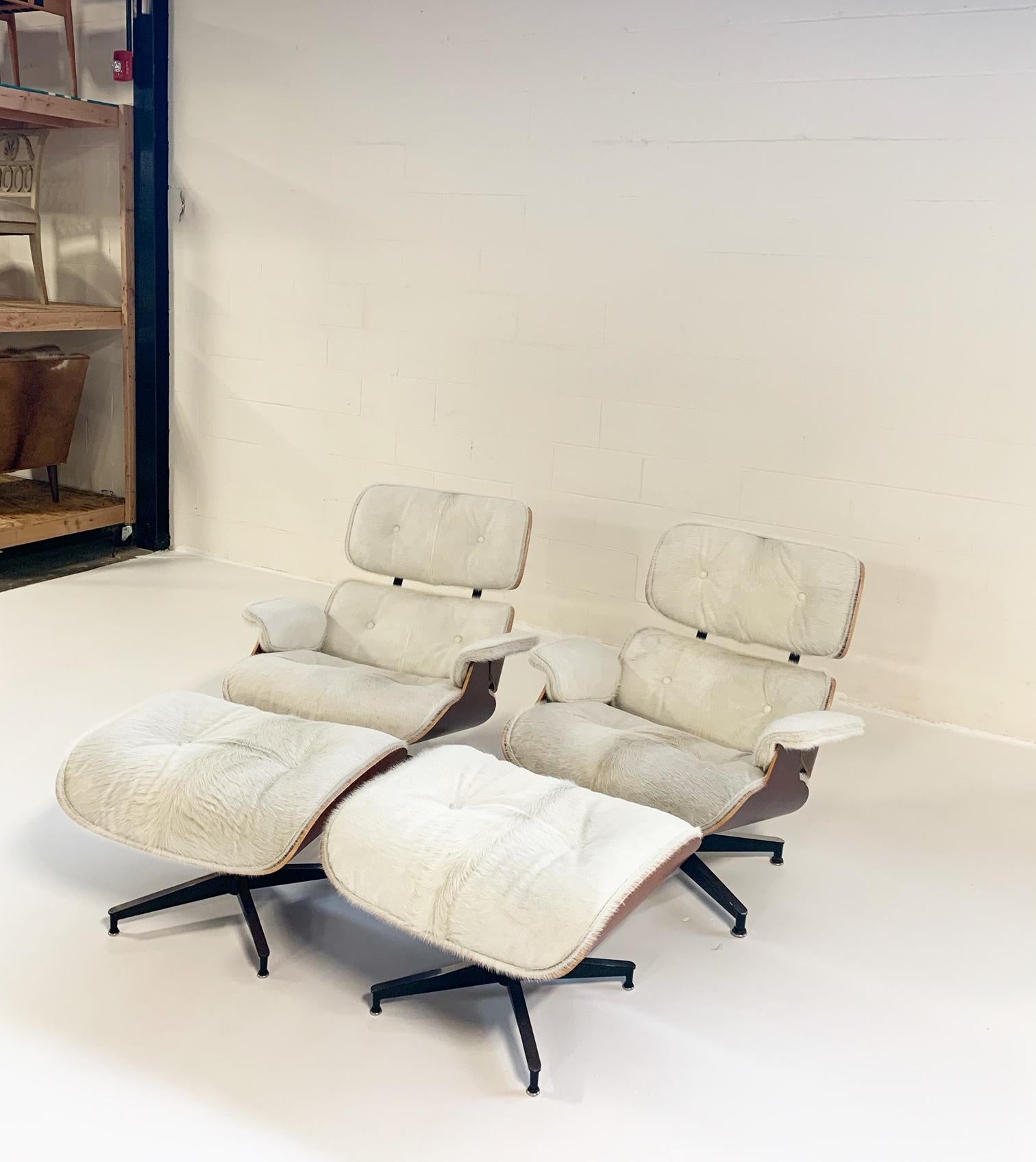 Charles and Ray Eames for Herman Miller Chairs and Ottomans Restored in Cowhide 1