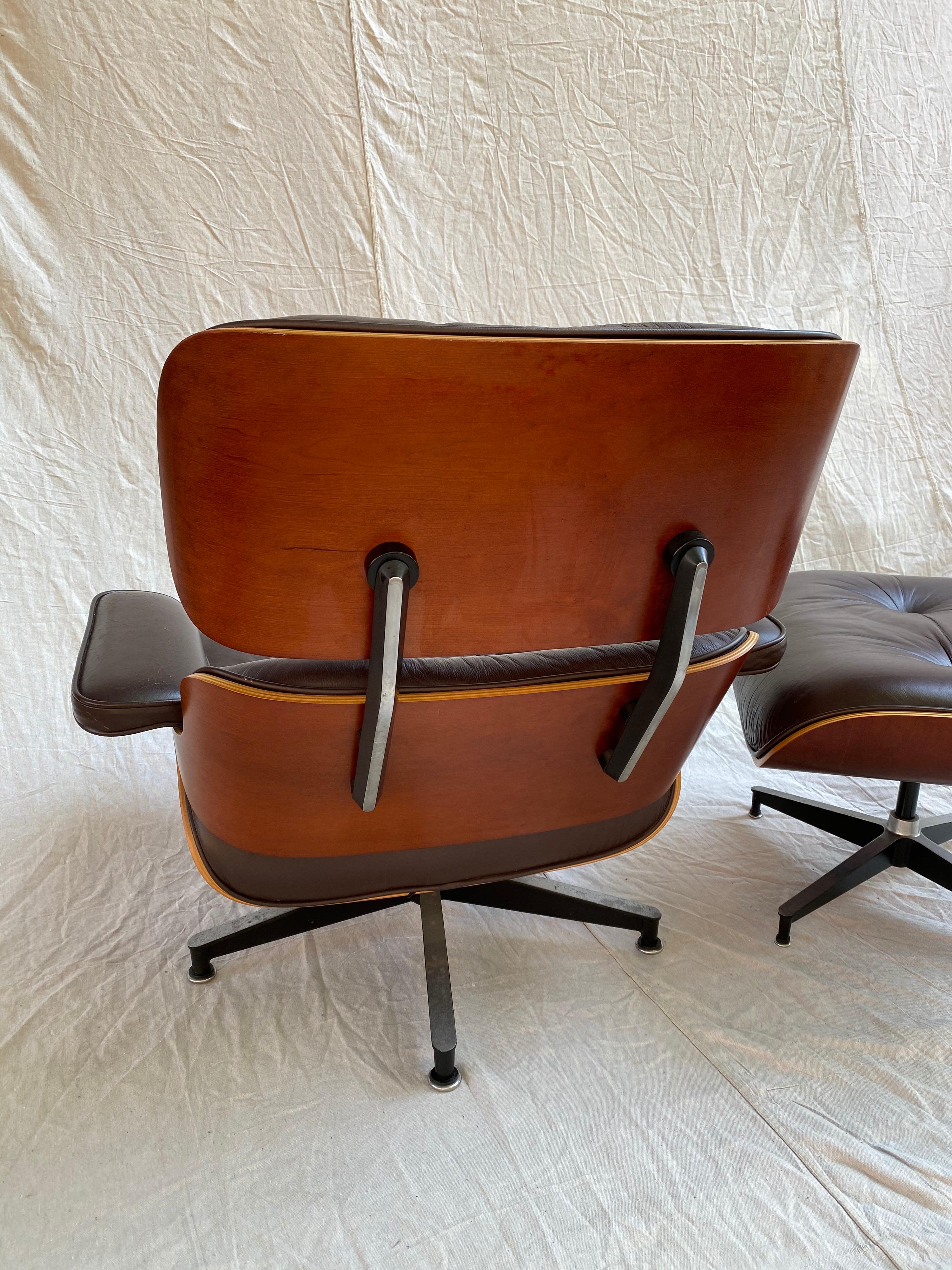 Charles and Ray Eames for Herman Miller Cherry 670 Lounge Chair and Ottoman In Good Condition In Philadelphia, PA