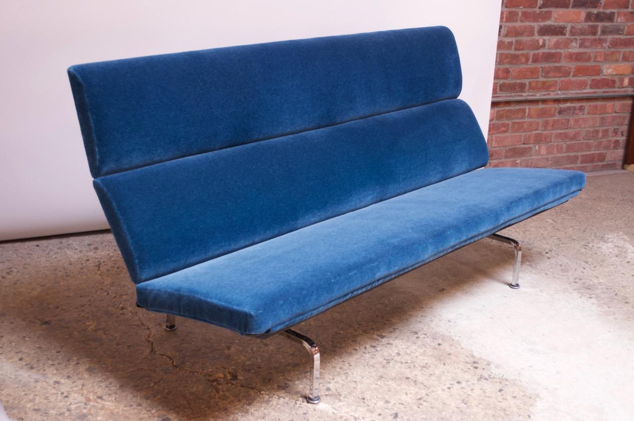 Mid-Century Modern Charles and Ray Eames for Herman Miller Chromed-Steel and Mohair Compact Sofa