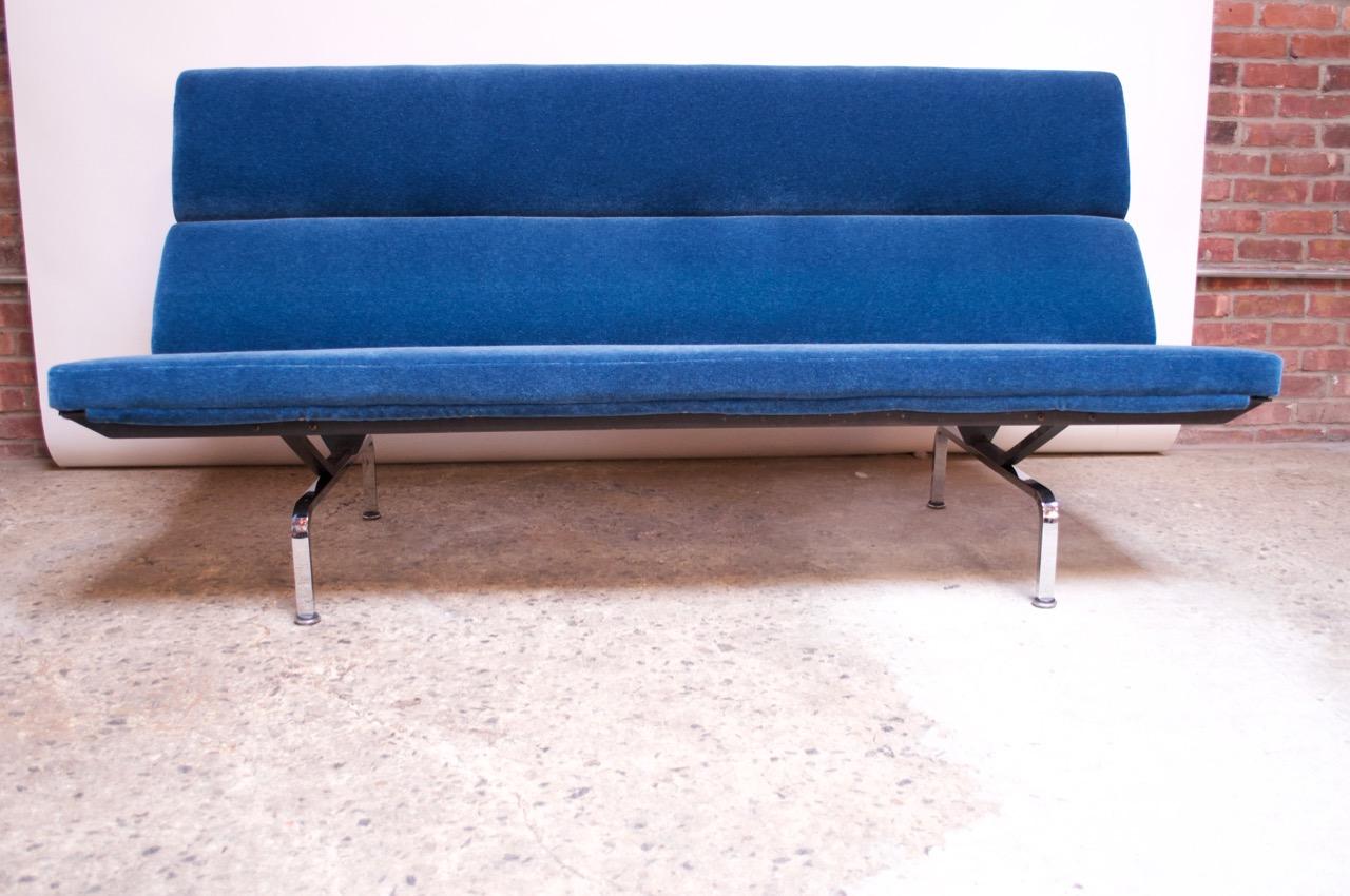 American Charles and Ray Eames for Herman Miller Chromed-Steel and Mohair Compact Sofa