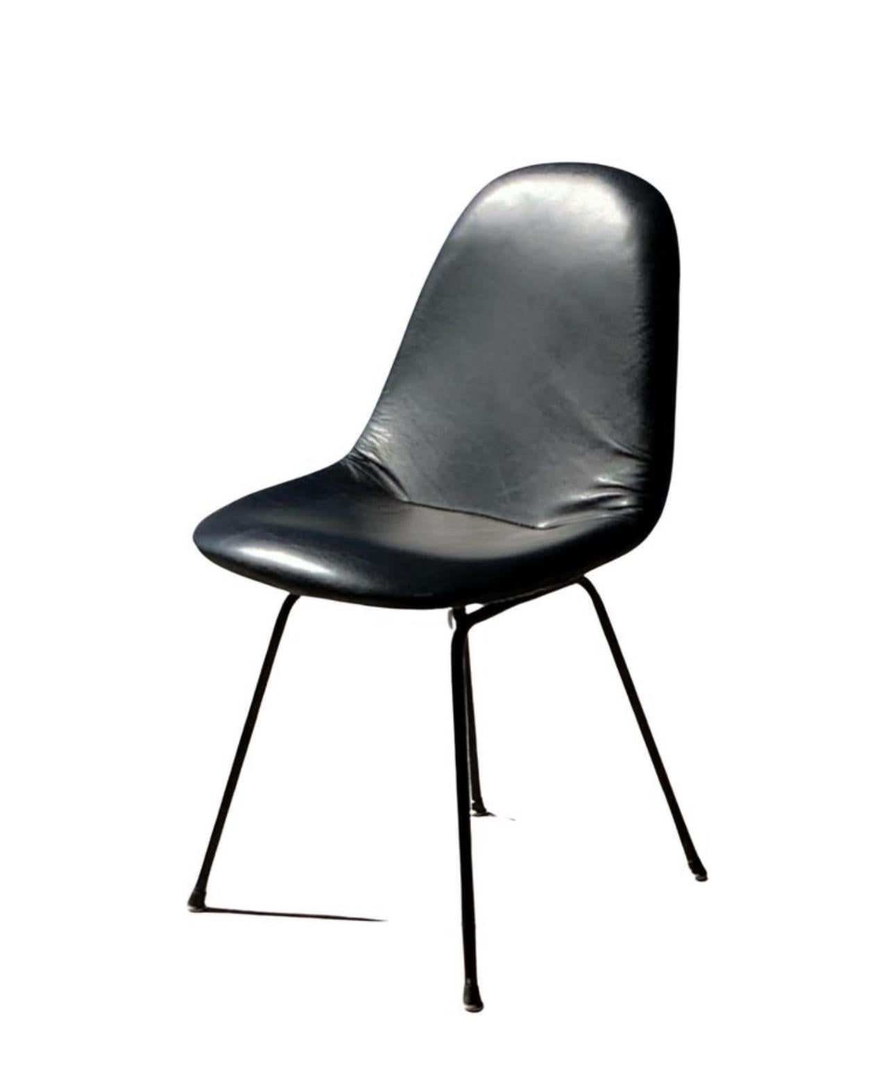 Steel Charles and Ray Eames for Herman Miller DKX-1 Chair, Black Leather, H-Base, 1955 For Sale