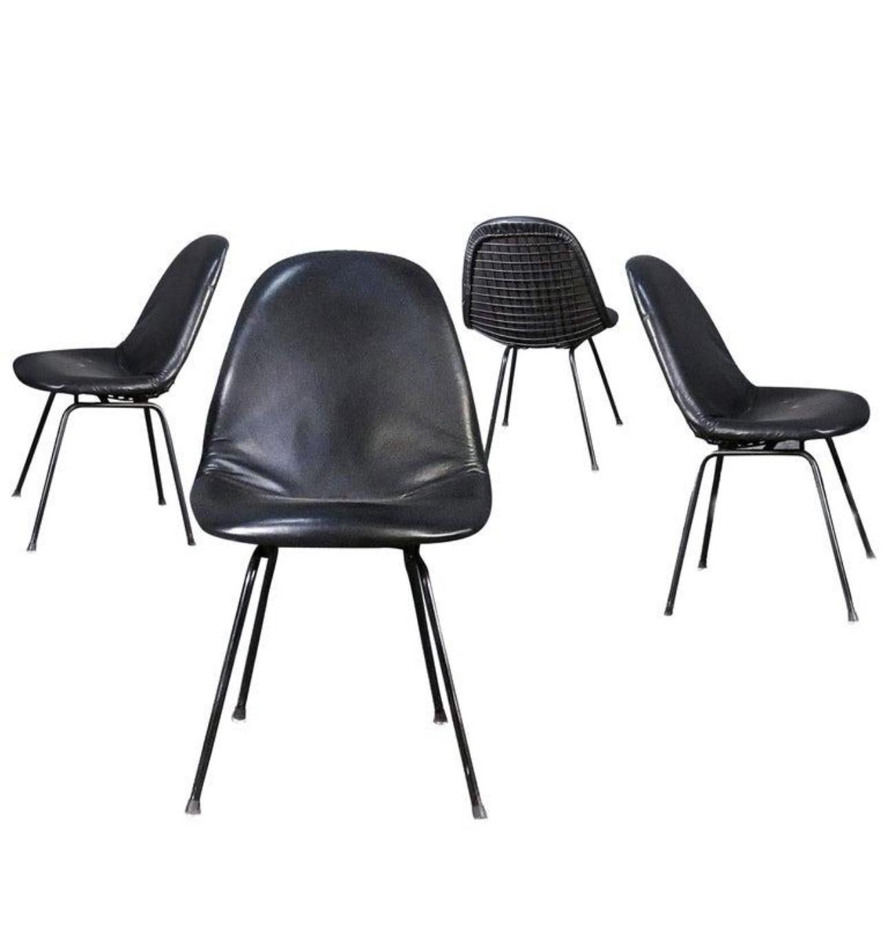 Charles and Ray Eames for Herman Miller DKX-1 Chair, Black Leather, H-Base, 1955 For Sale 1