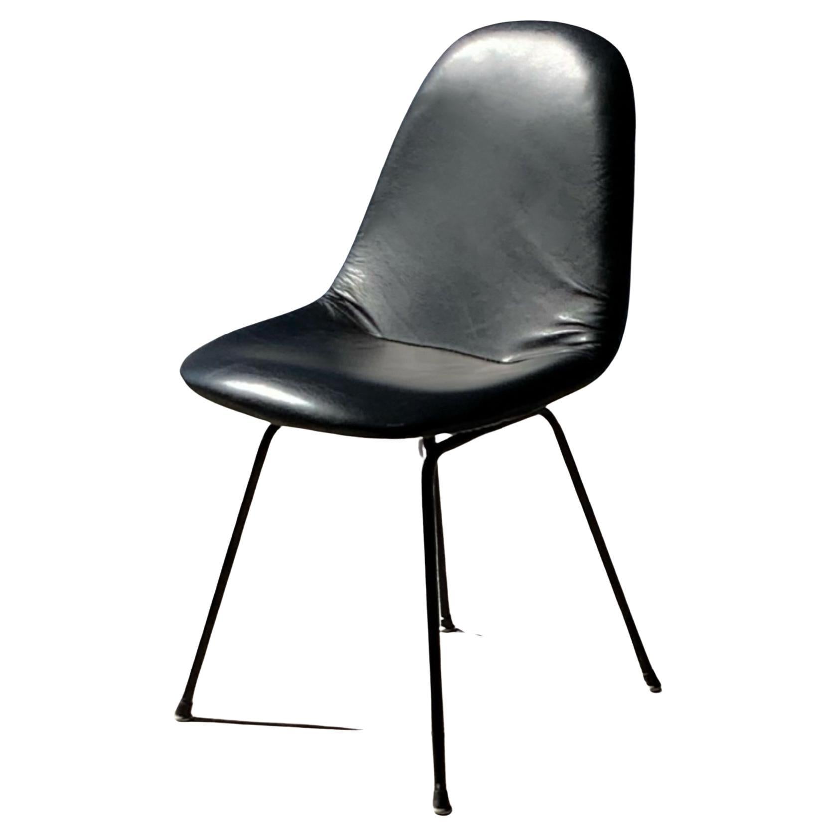 Charles and Ray Eames for Herman Miller DKX-1 Chair, Black Leather, H-Base, 1955 For Sale