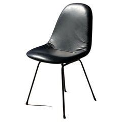 Retro Charles and Ray Eames for Herman Miller DKX-1 Chair, Black Leather, H-Base, 1955