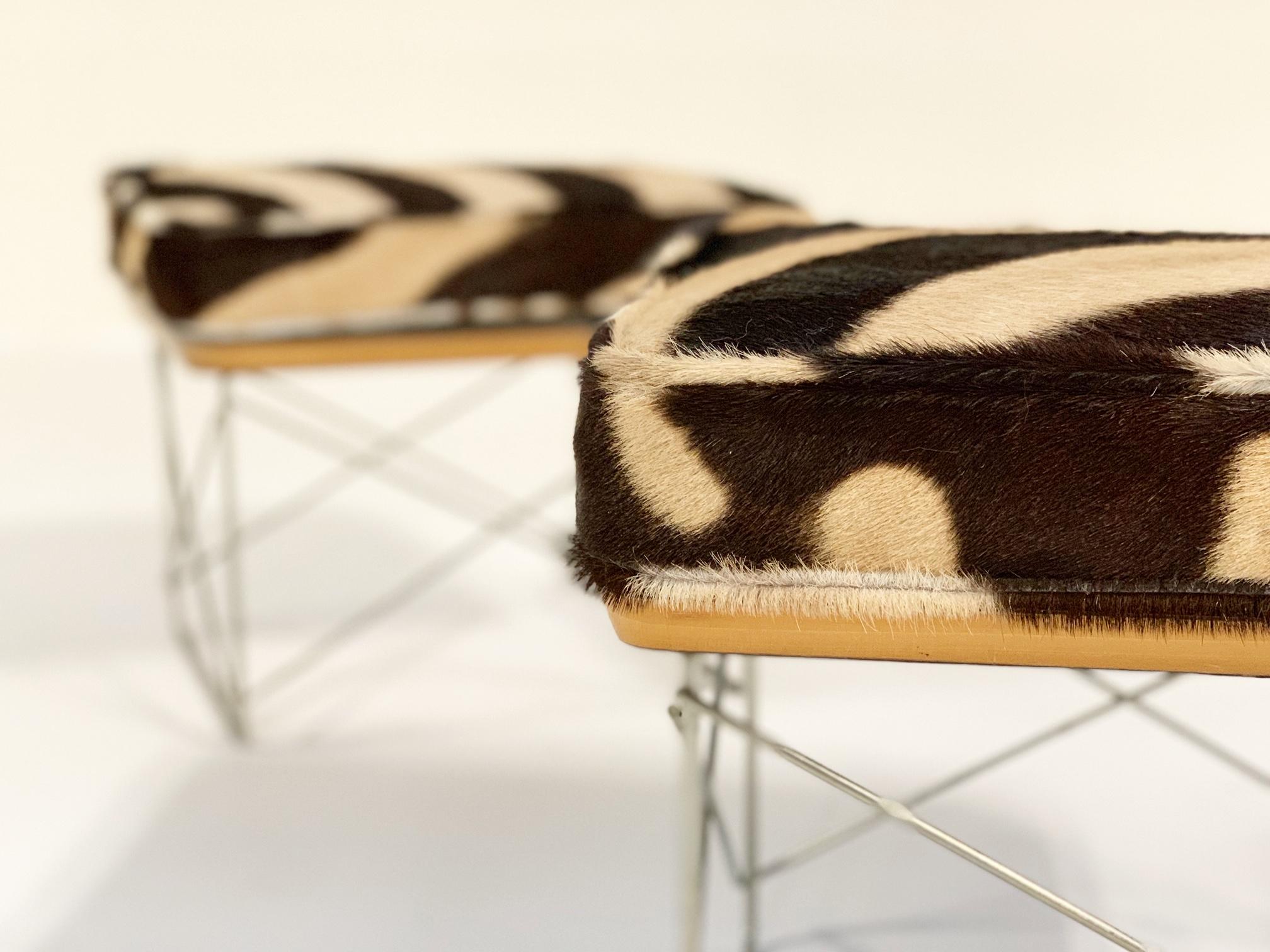 Mid-Century Modern Charles and Ray Eames Ltr Tables with Zebra Cushions, Pair