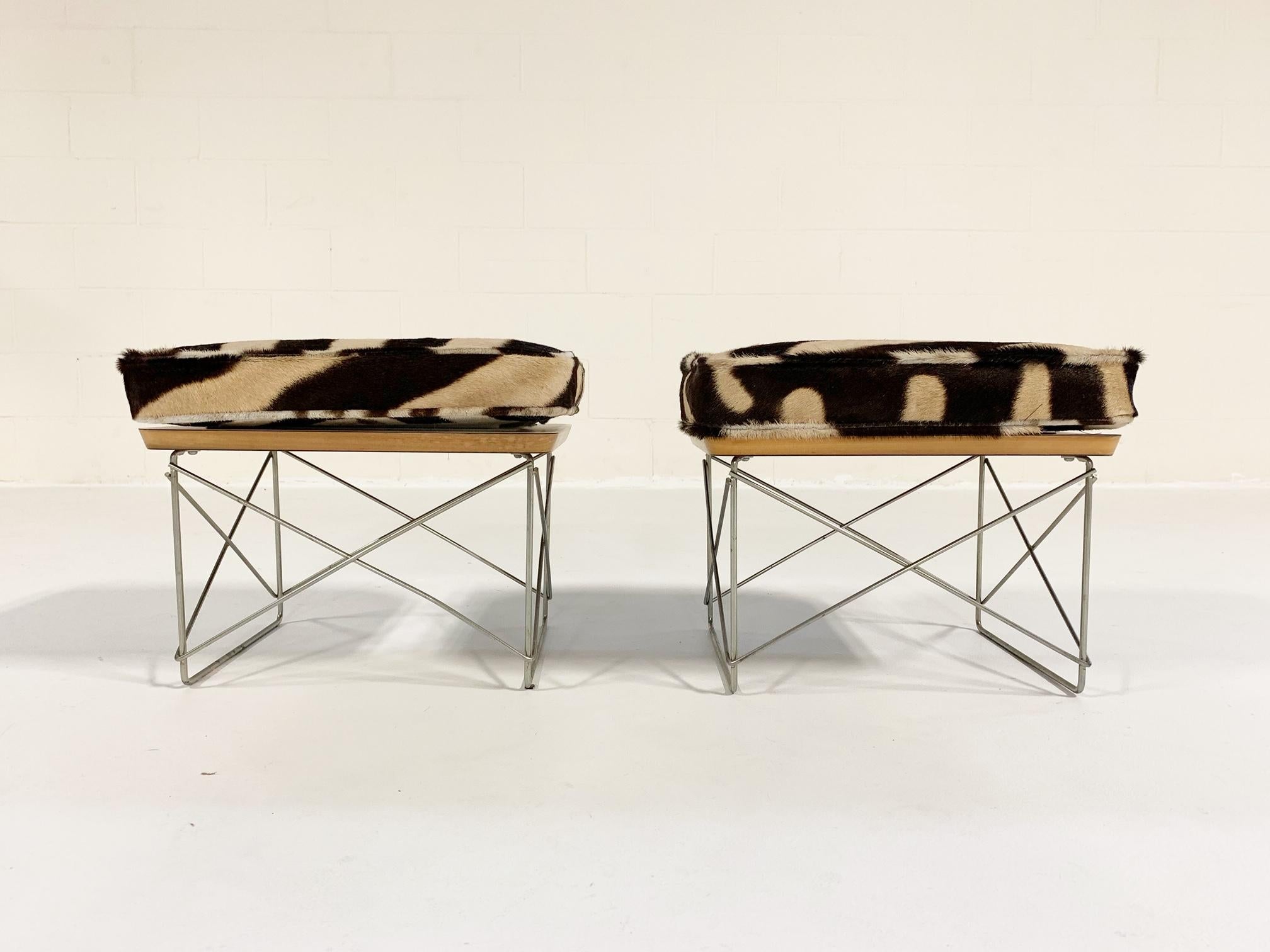 American Charles and Ray Eames Ltr Tables with Zebra Cushions, Pair