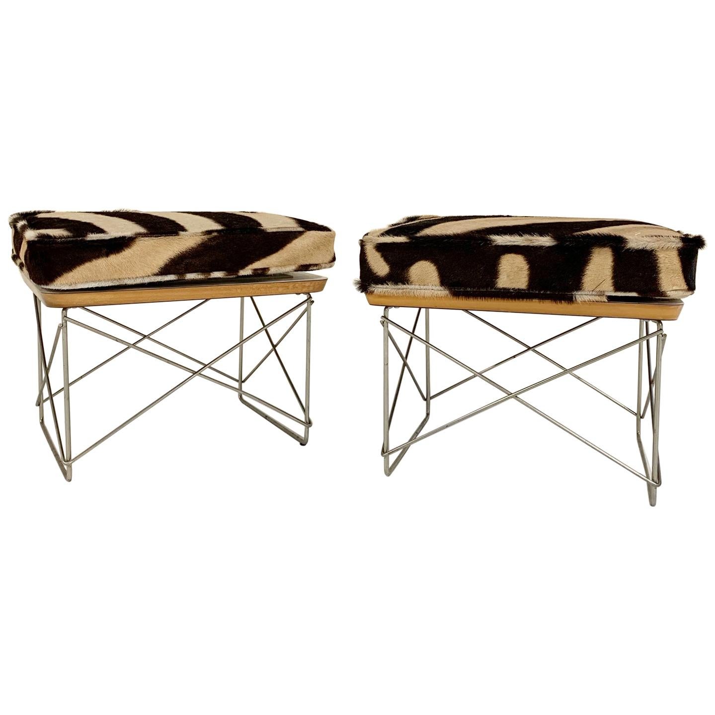 Charles and Ray Eames Ltr Tables with Zebra Cushions, Pair