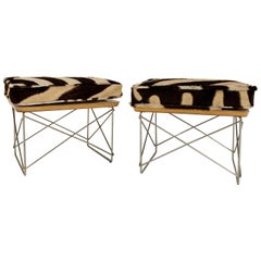 Vintage Charles and Ray Eames Ltr Tables with Zebra Cushions, Pair