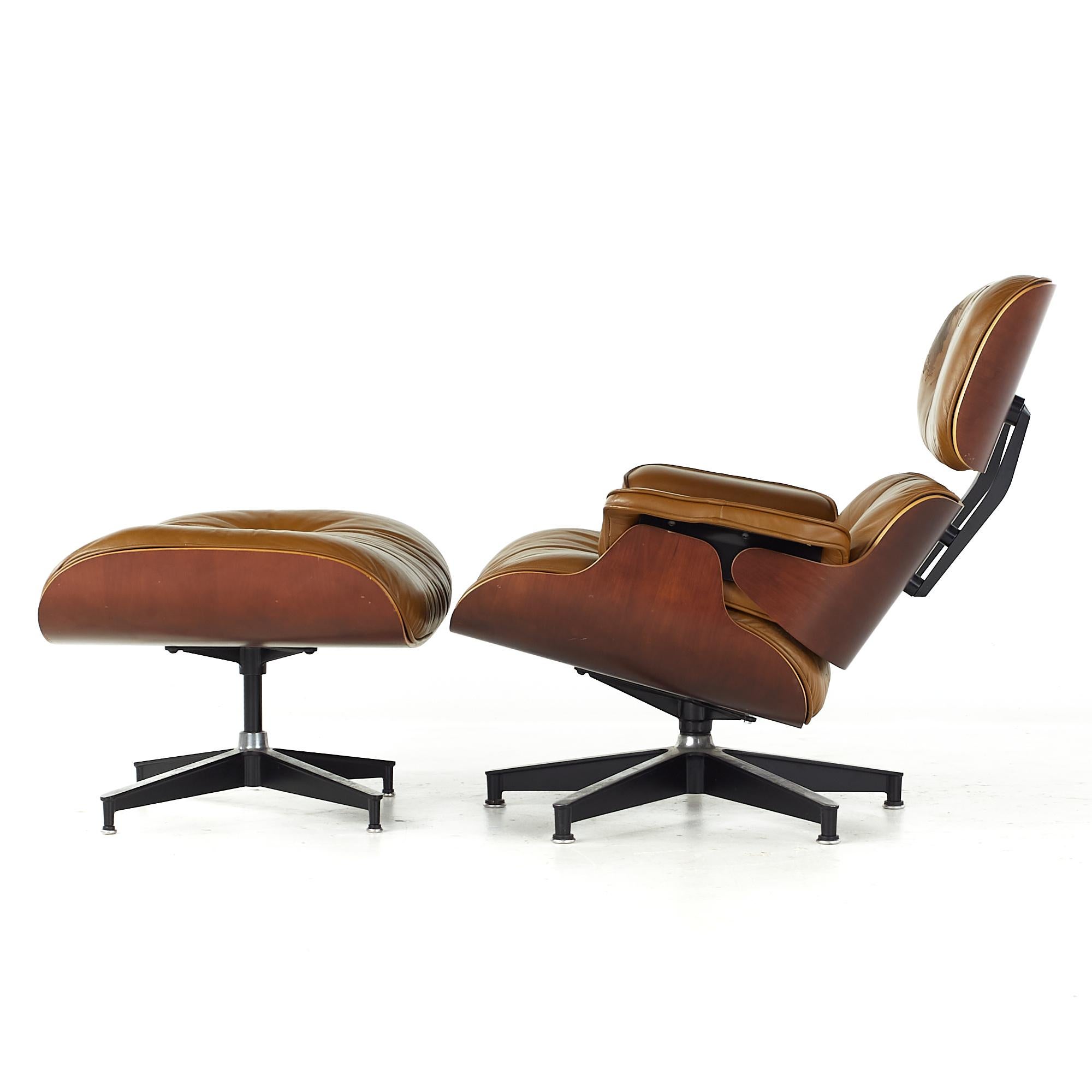 Mid-Century Modern Charles and Ray Eames Midcentury Cherry Lounge Chair and Ottoman For Sale