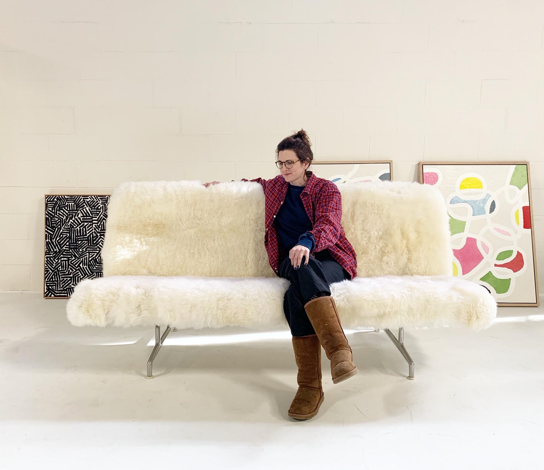 Mid-Century Modern Charles and Ray Eames Model 3473 Sofa, Restored in Brazilian Sheepskin