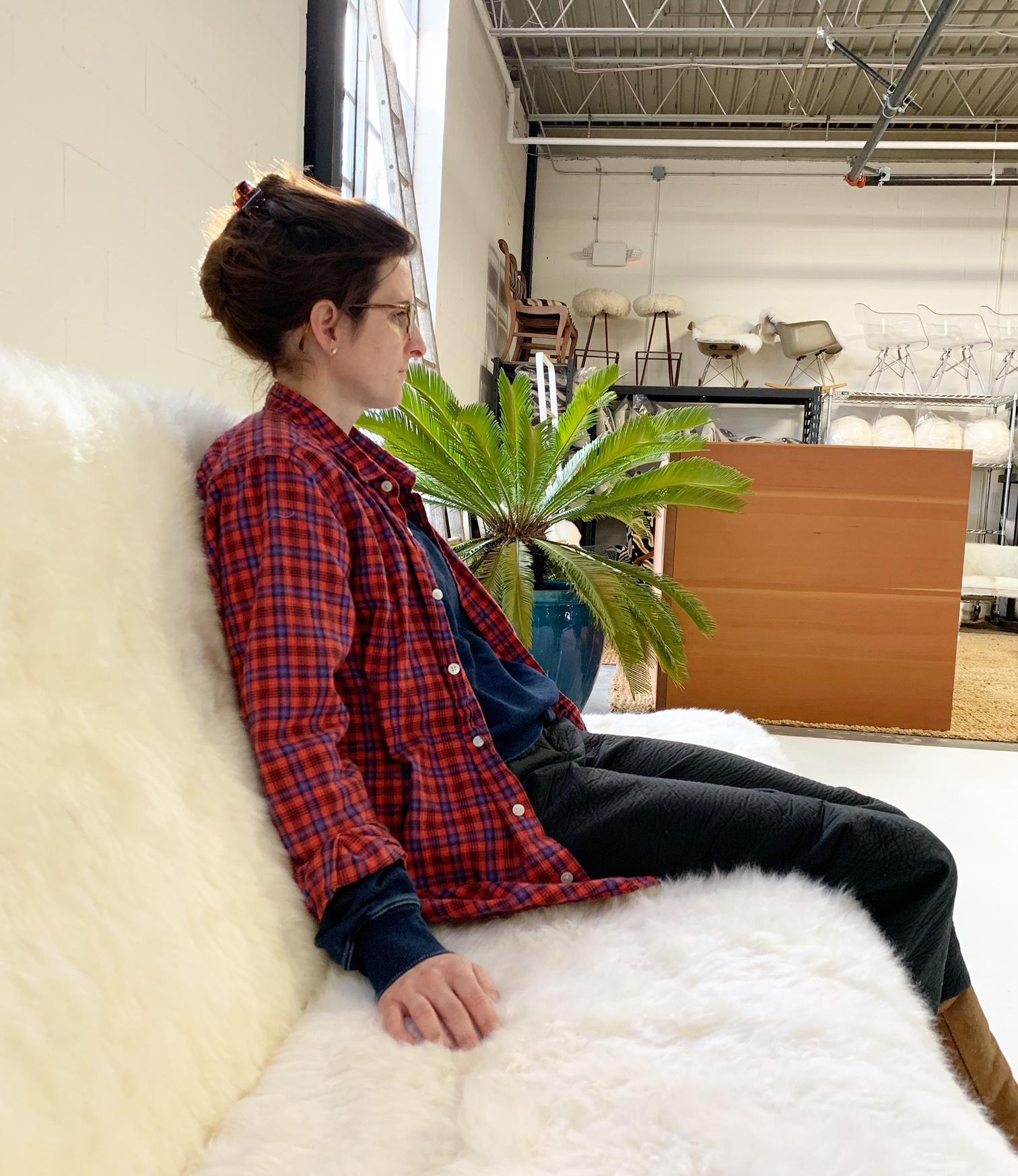 North American Charles and Ray Eames Model 3473 Sofa, Restored in Brazilian Sheepskin