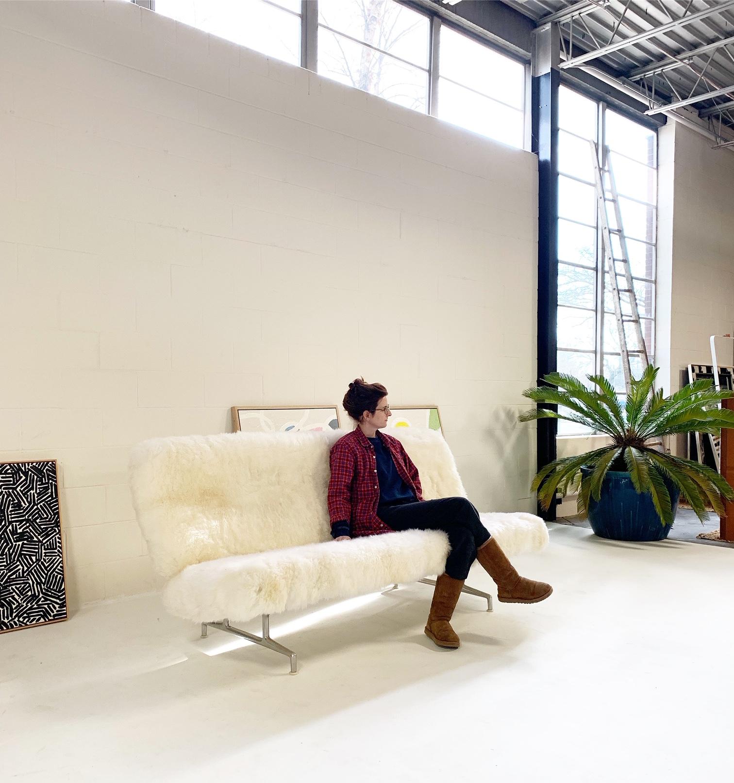 Charles and Ray Eames Model 3473 Sofa, Restored in Brazilian Sheepskin 3