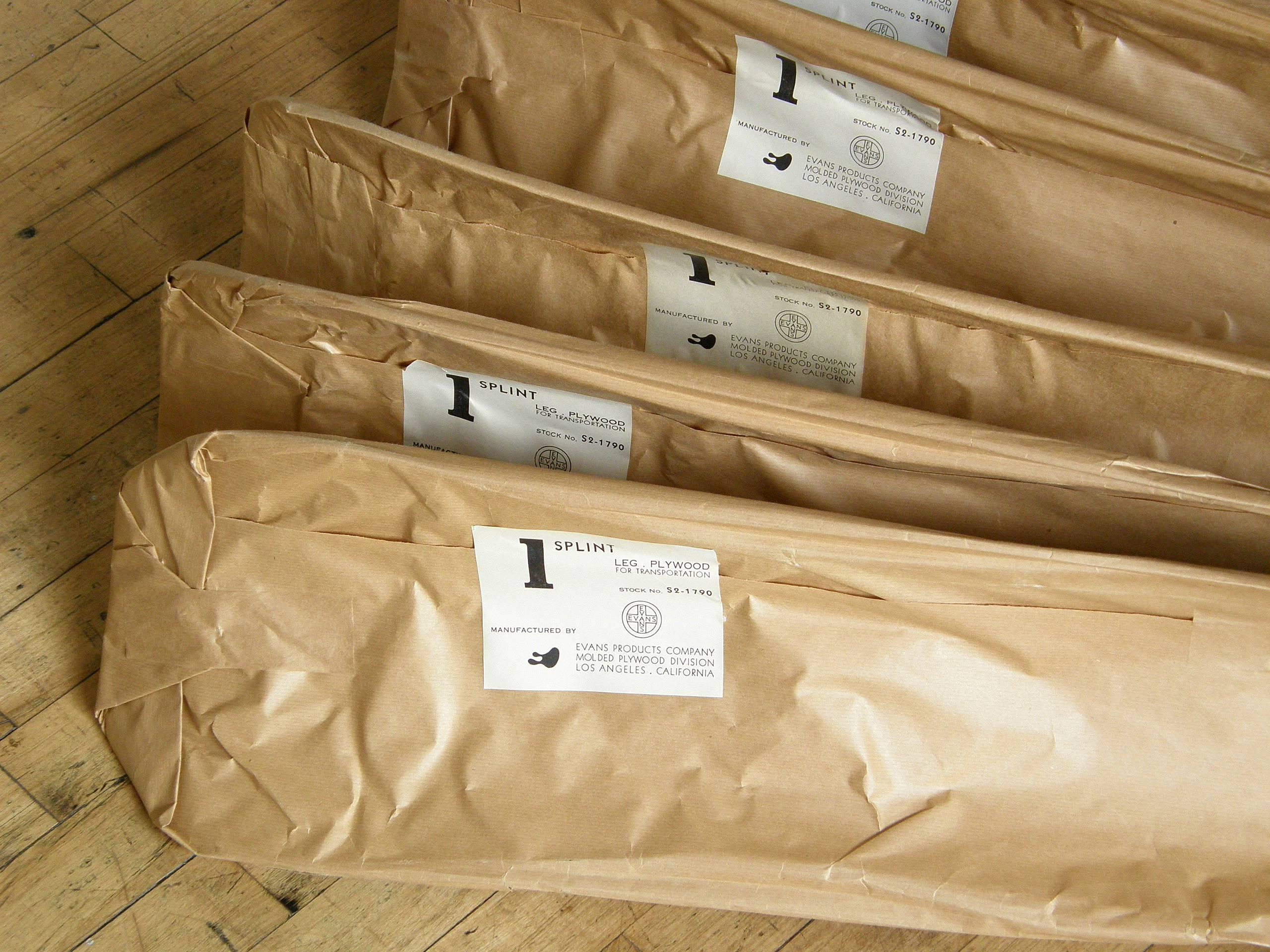 American Charles and Ray Eames Molded Plywood Leg Splint for Evans in Original Wrapper