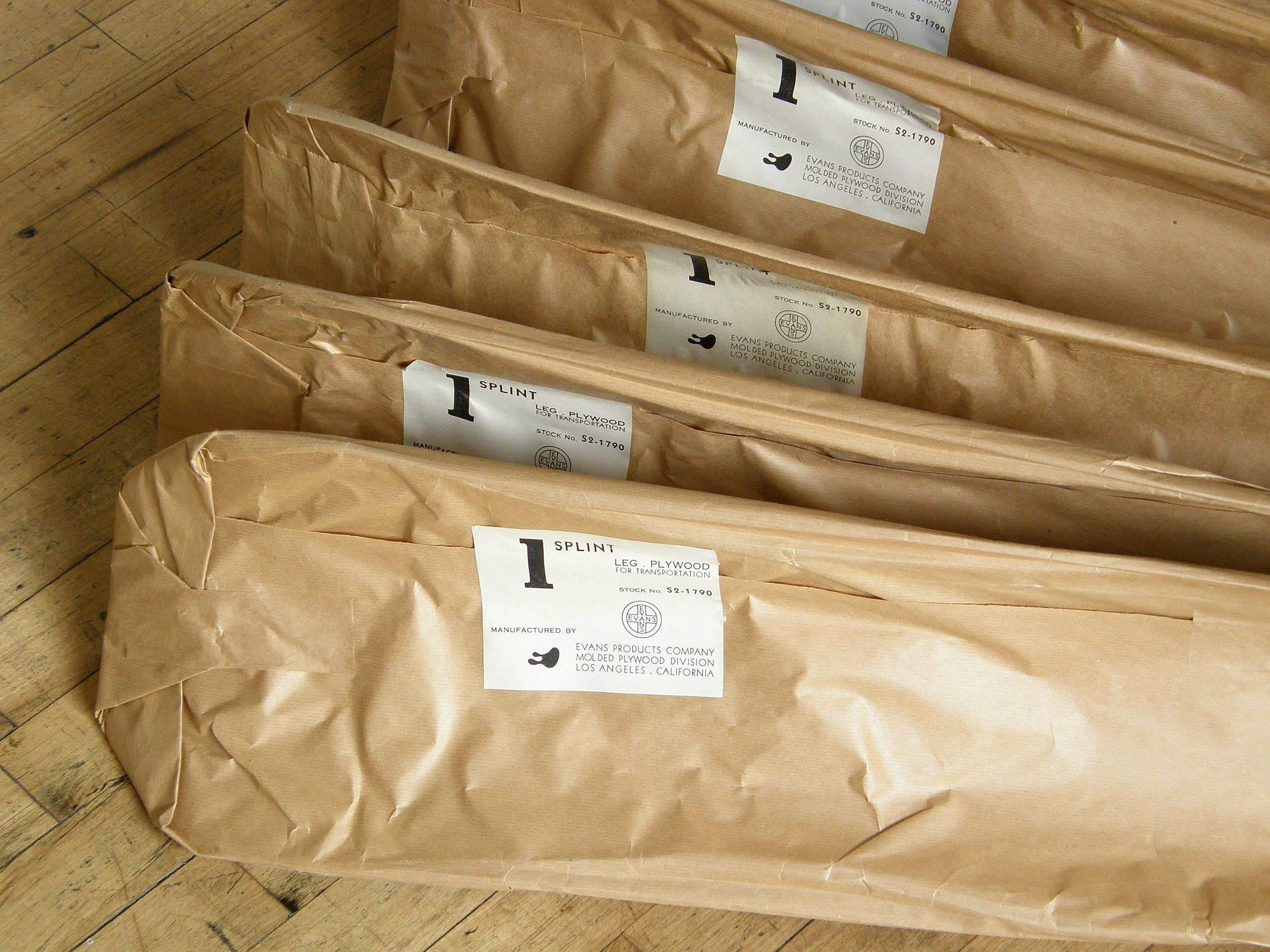 American Charles and Ray Eames Molded Plywood Leg Splint for Evans in Original Wrapper