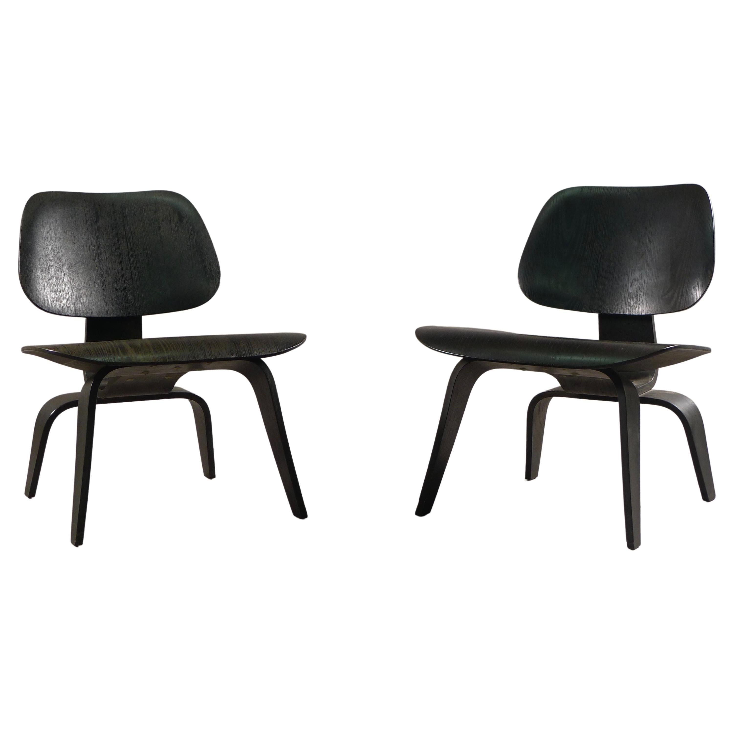 Charles and Ray Eames Pair of Early Evans Production Original LCW Chairs