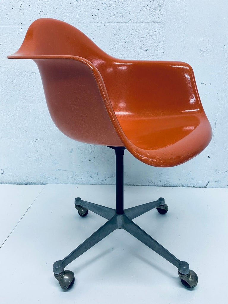Charles and Ray Eames PSC Orange Fiberglass Office Desk Chair for
