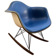 Charles and Ray Eames Rocking Chair Blue Moleskin and White Fiberglass