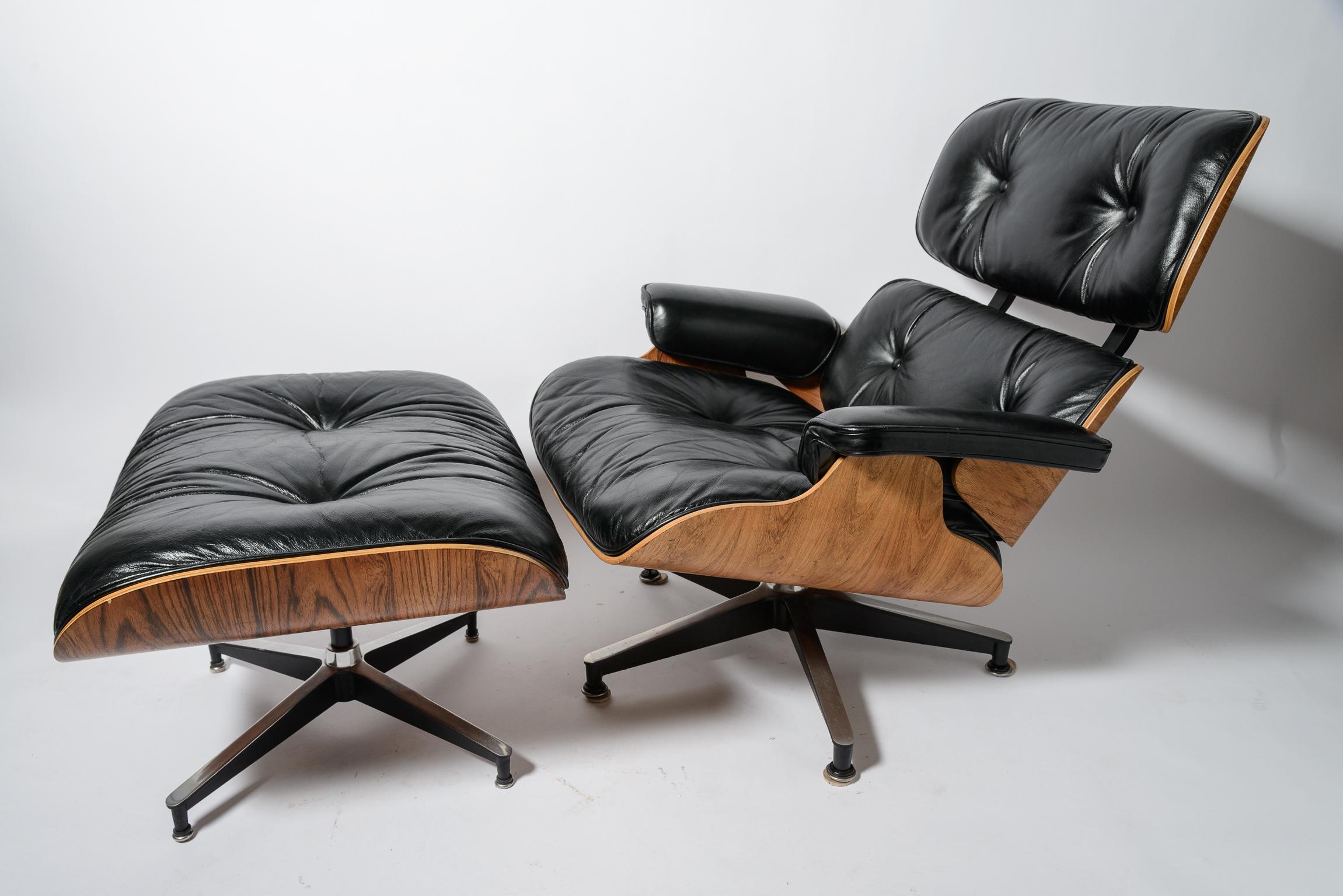 Charles and Ray Eames Lounge Chair and ottoman
Models 670/671
Manufactured C.1970
Rosewood Shell and great original Black Leather upholstery
Manufacturers Label
