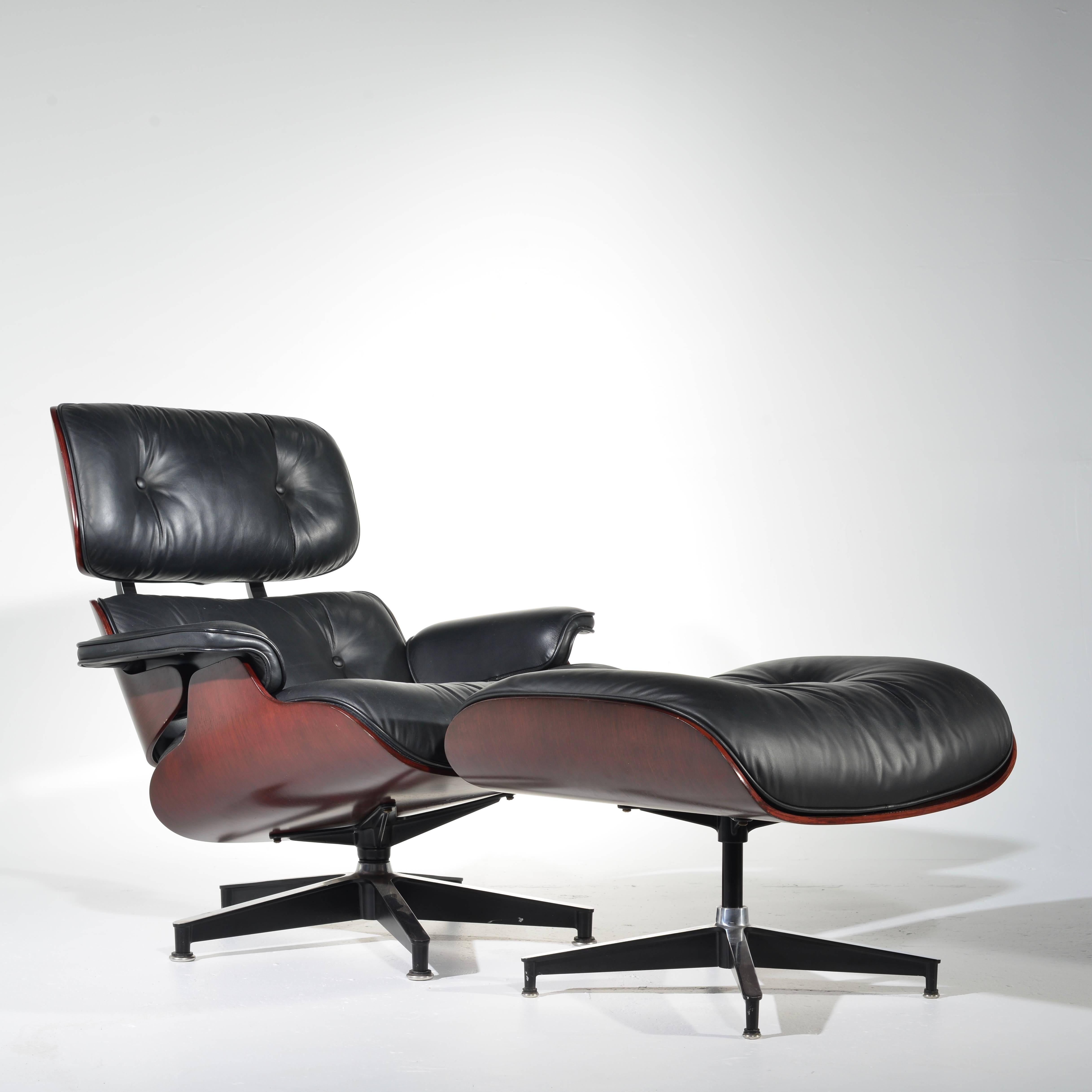 Modern Charles and Ray Eames Rosewood and Leather 670 Lounge Chair and 671 Ottoman