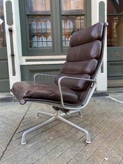 Charles and Ray Eames Soft Pad Lounge Chair in Brown Leather