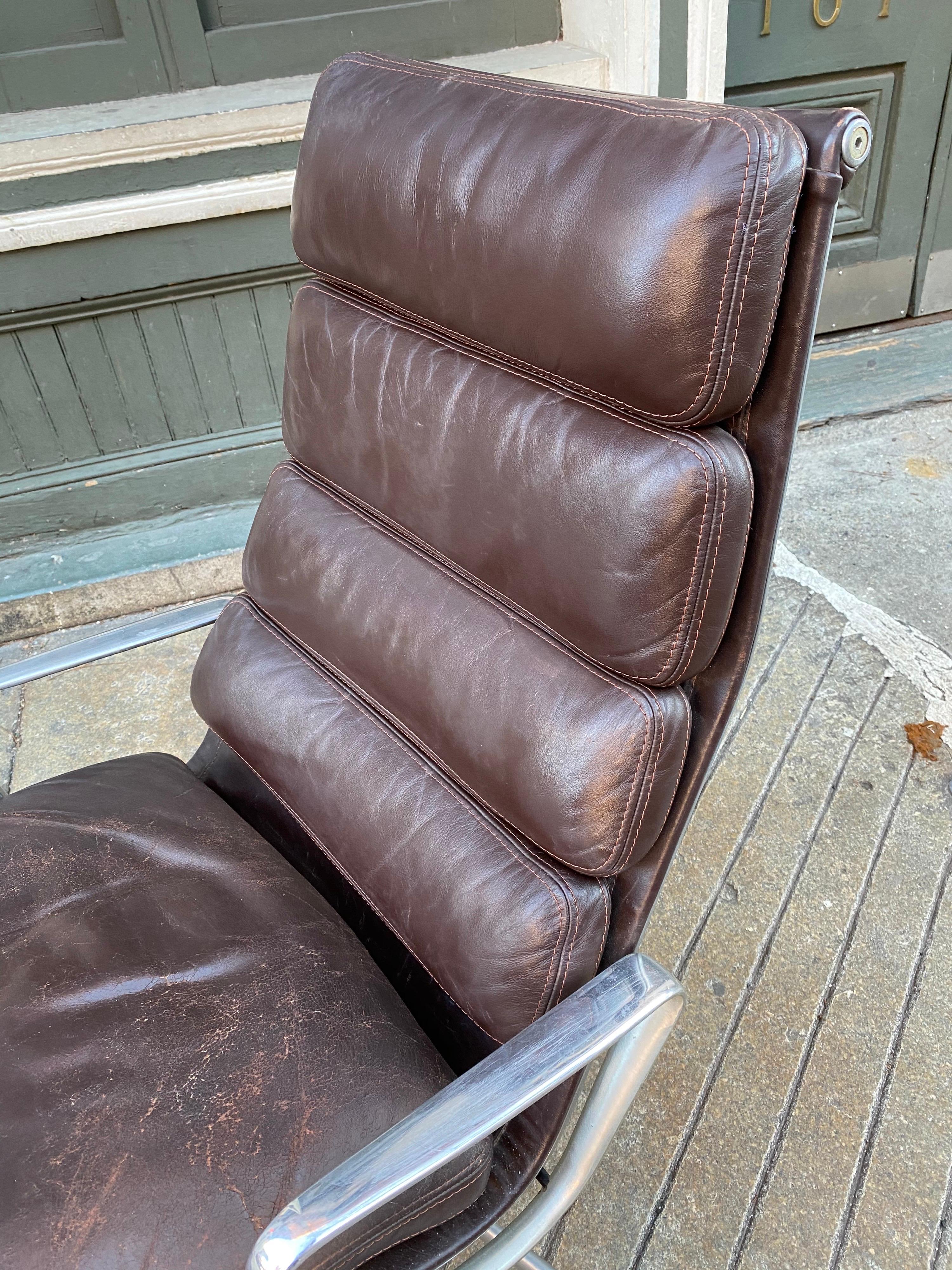 American Charles and Ray Eames Soft Pad Lounge Chair in Brown Leather