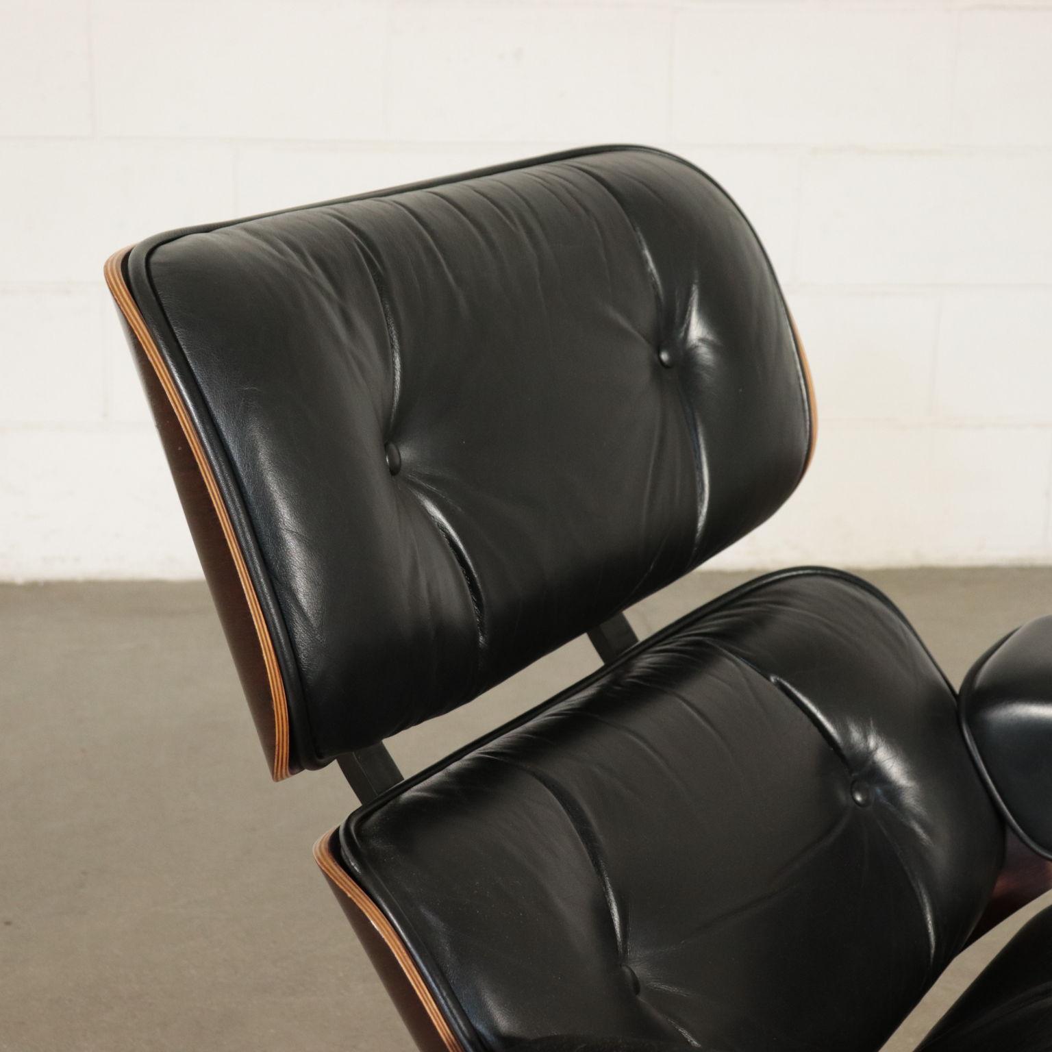 Italian Charles and Ray Eames Swivel Armchair Wood Aluminum Leather, 1960s-1970s