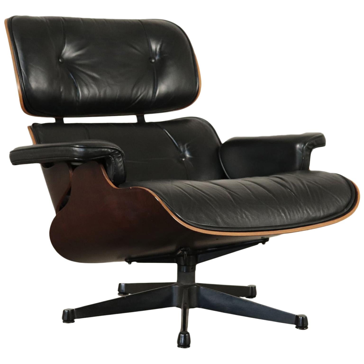 Charles and Ray Eames Swivel Armchair Wood Aluminum Leather, 1960s-1970s