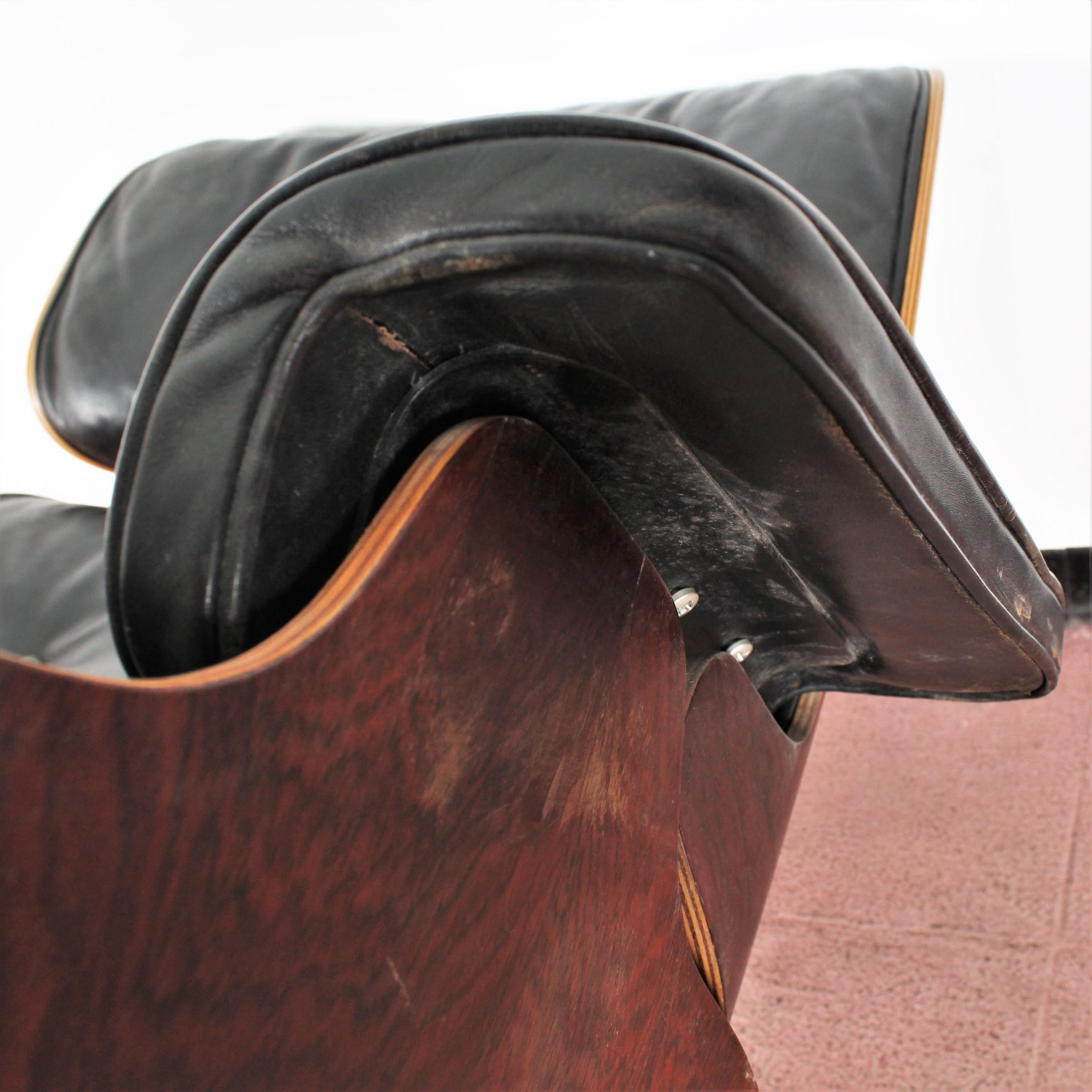 Charles and Ray Eames Wood Lounge Chair and Black Leather, 1960s 8