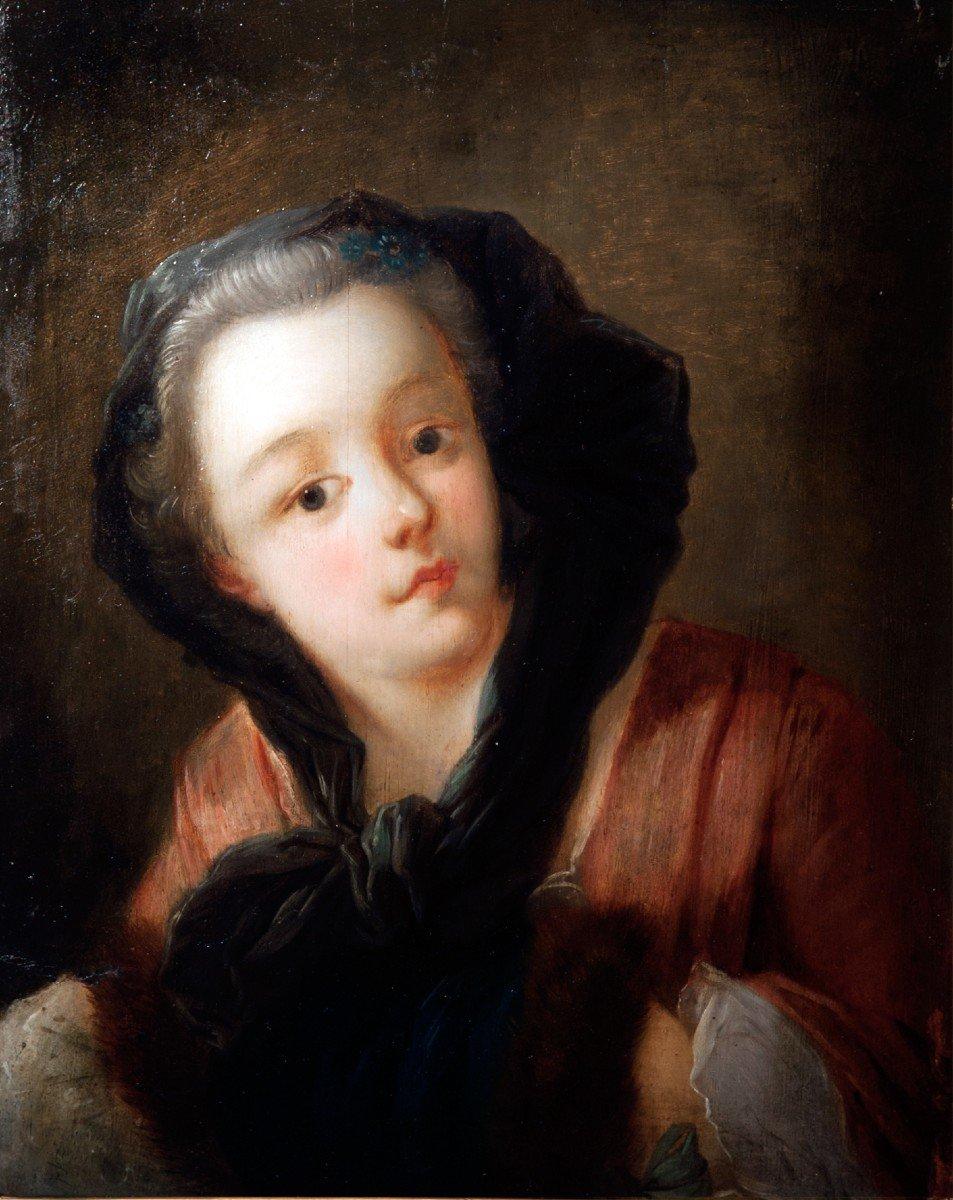 Jeune Femme Au Manchon Charles André Van Loo 1705/1765 (entourage) For Sale 1