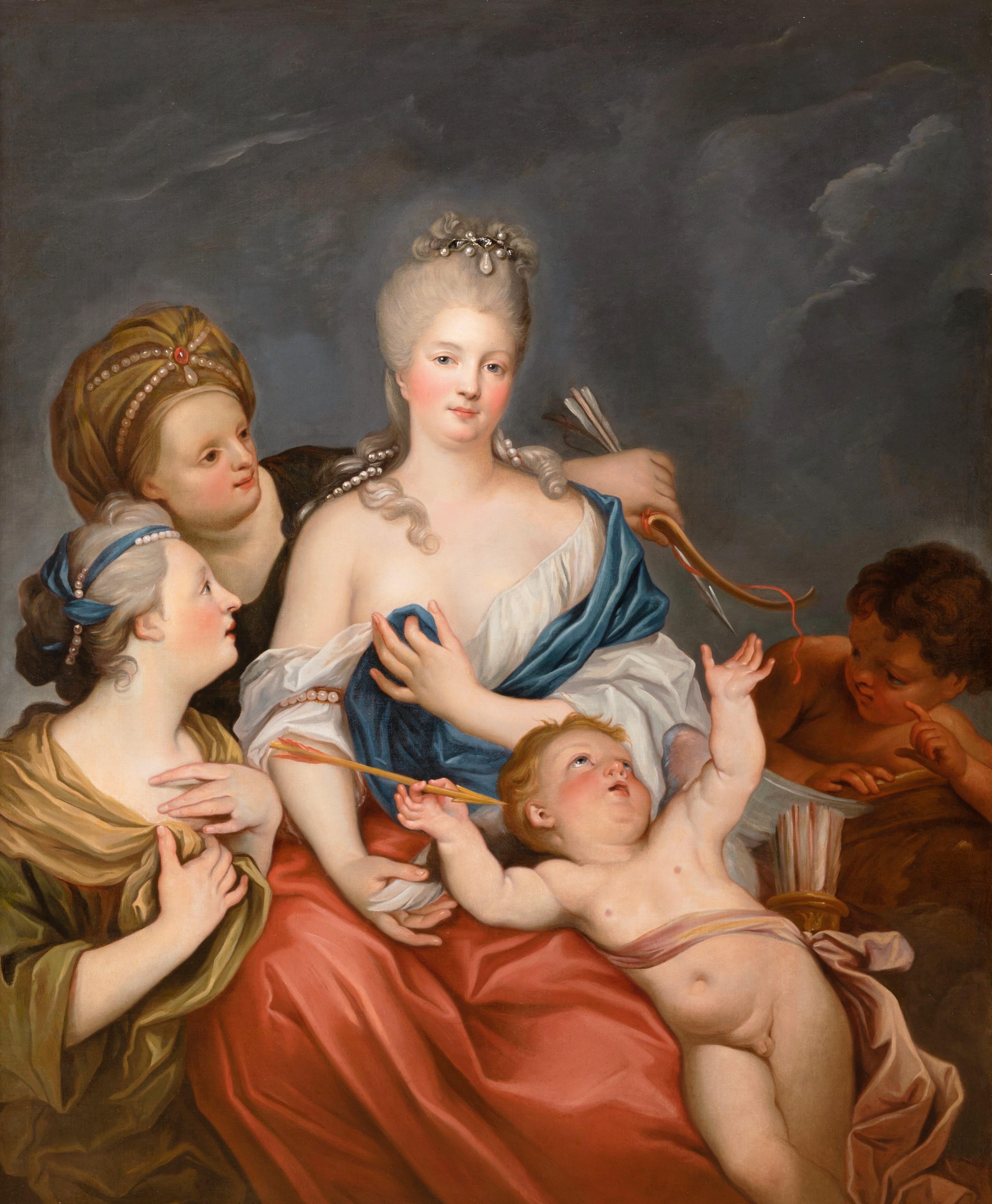 Mid-18th century French school Portrait of a lady as Venus disarming Cupid - Painting by Charles Andre Van Loo