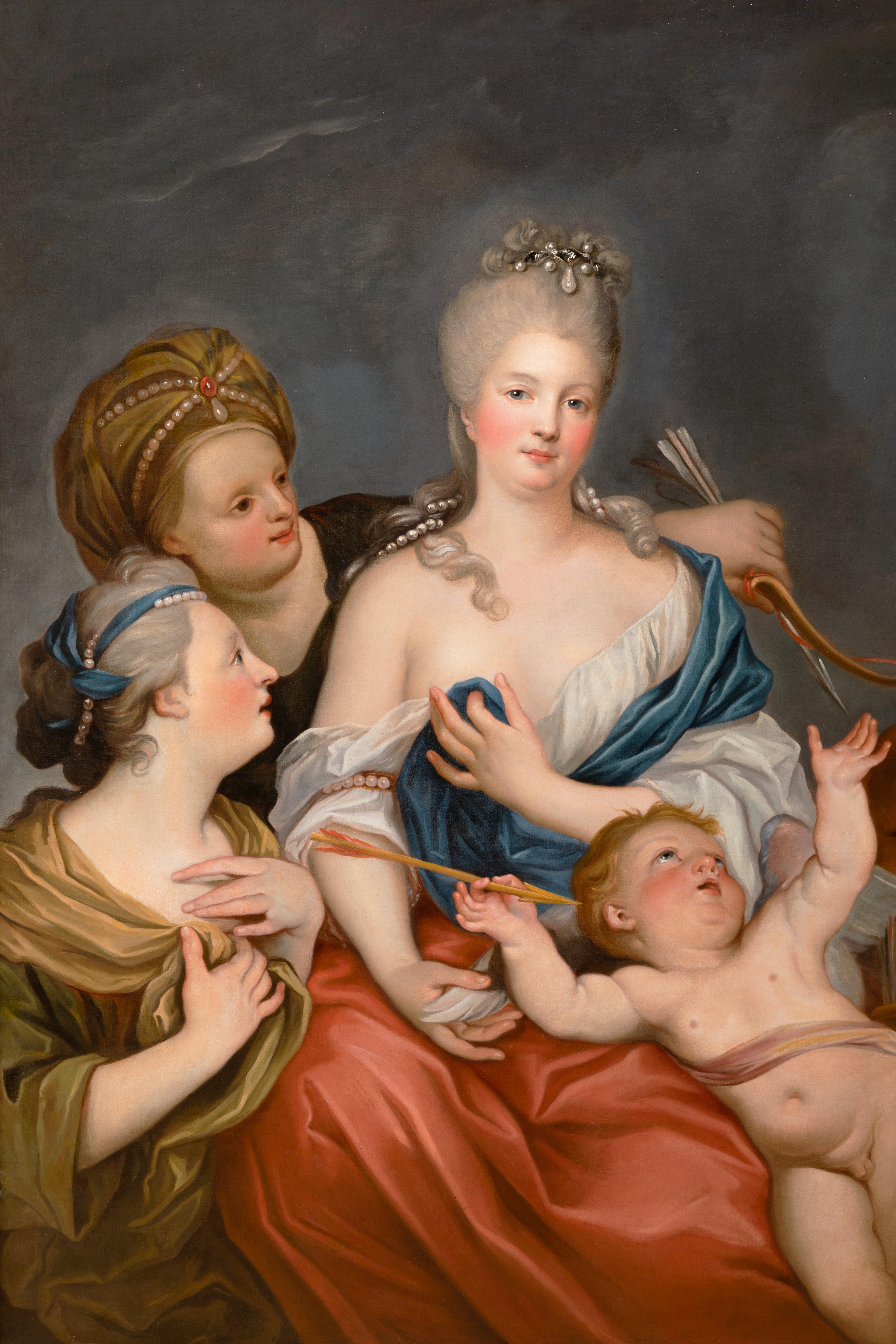 Escuela francesa de mediados del siglo XVIII Retrato de una dama como Venus desarmando a Cupido - Painting Antiguos maestros de Charles Andre Van Loo