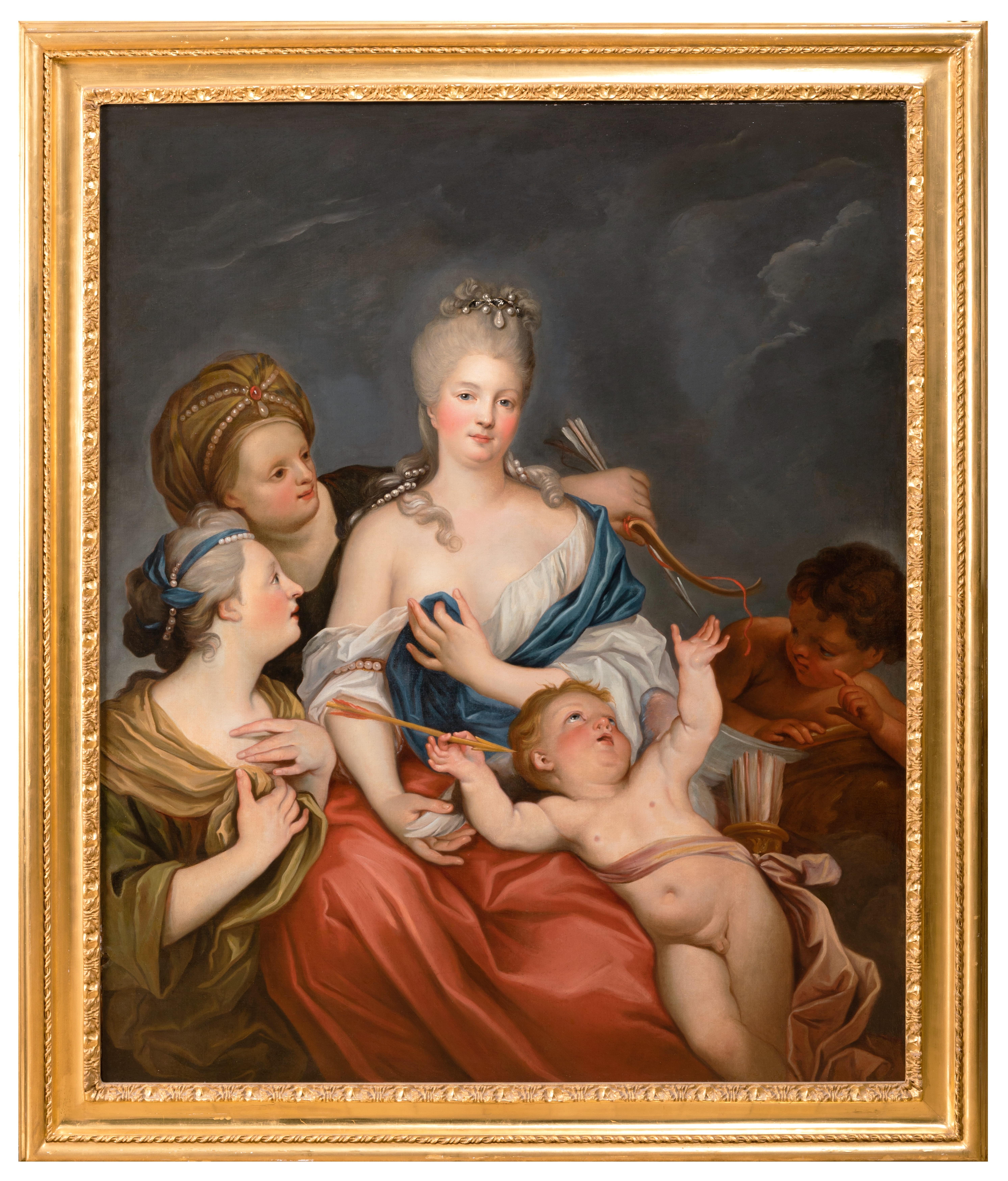 Charles Andre Van Loo Portrait Painting - Mid-18th century French school Portrait of a lady as Venus disarming Cupid