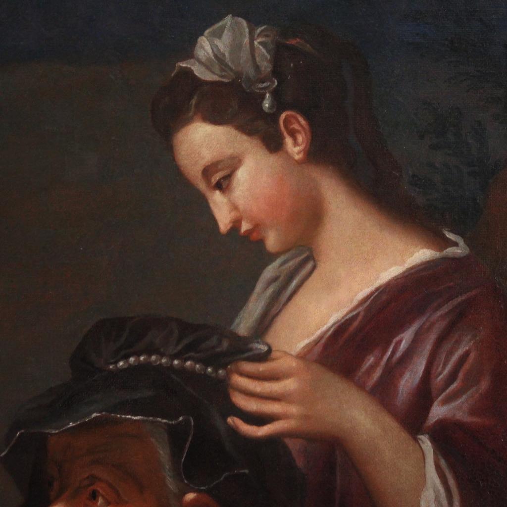 18th Century Oil on Canvas French Signed Painting Painter Studio, 1750 For Sale 7