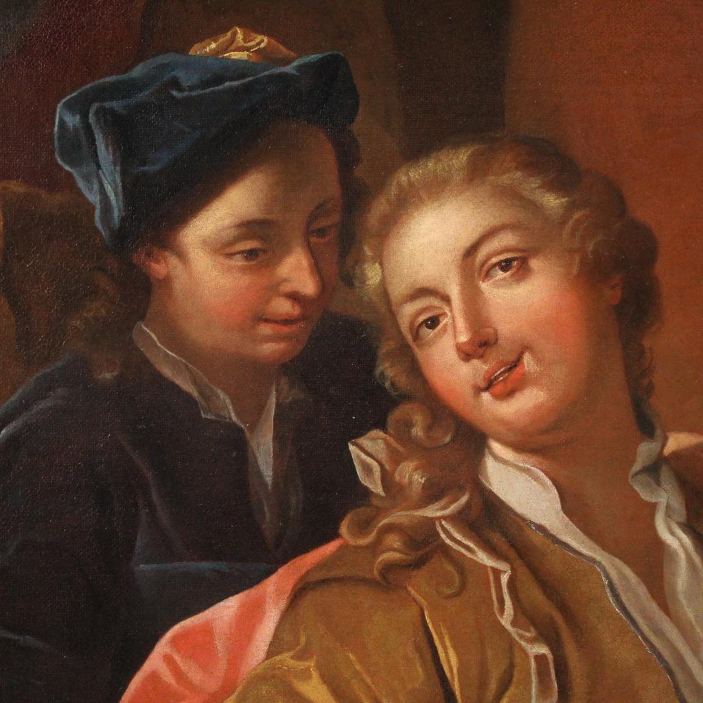 18th Century Oil on Canvas French Signed Painting Painter Studio, 1750 For Sale 11