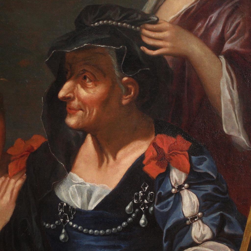 18th Century Oil on Canvas French Signed Painting Painter Studio, 1750 For Sale 4