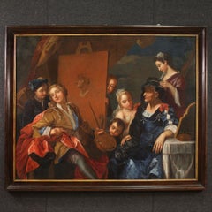 18th Century Oil on Canvas French Signed Painting Painter Studio, 1750