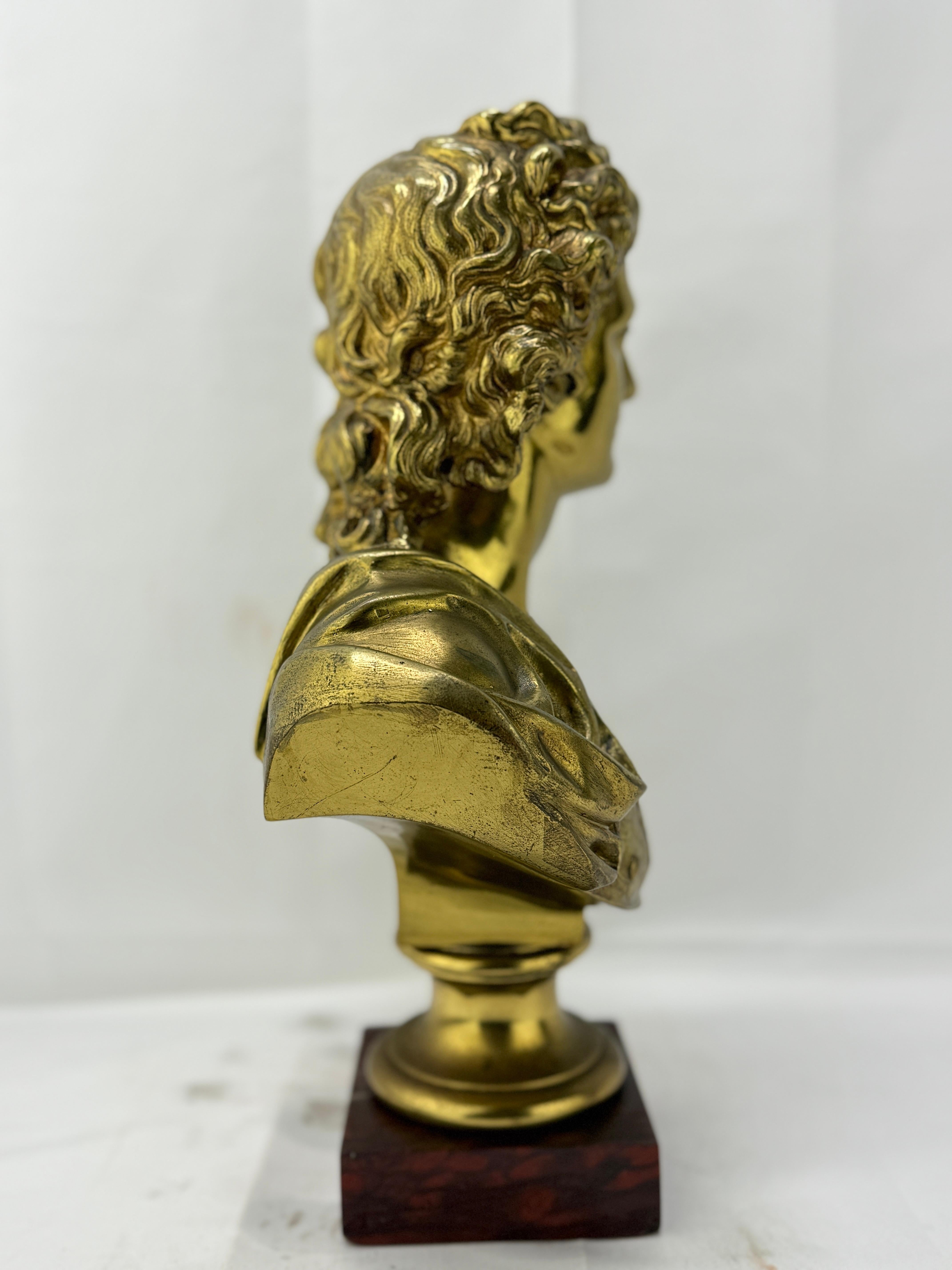Francese Charles Anfrie (francese, 1833-1905), Busto in bronzo dorato di Apollo del Grand Tour