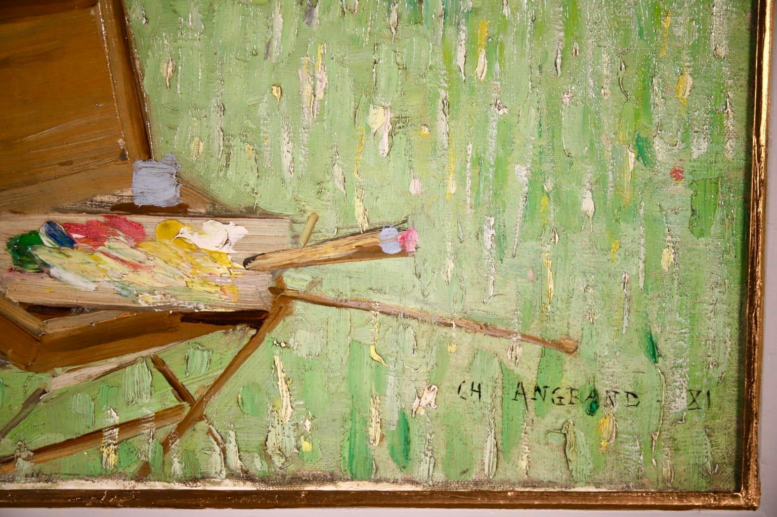 Gemälde en plein air - Impressionistische Figur in Landschaft, Öl von Charles Angrand im Angebot 2