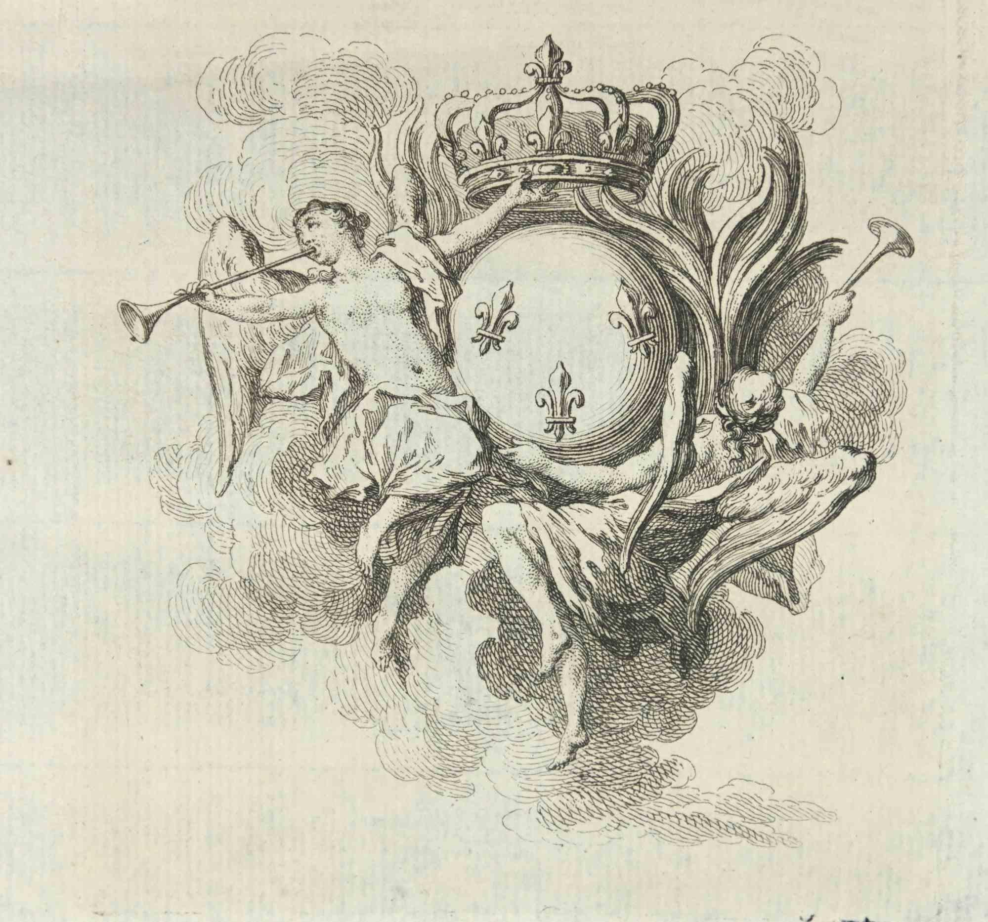 Composition with Angels is an etching realized by Charles-Antoine Jombert in 1755.

Good conditions.

The print was realized for the anatomy study “JOMBERT, Charles-Antoine (1712-1784) - Méthode pour apprendre le dessein, ou l'on donne les regles