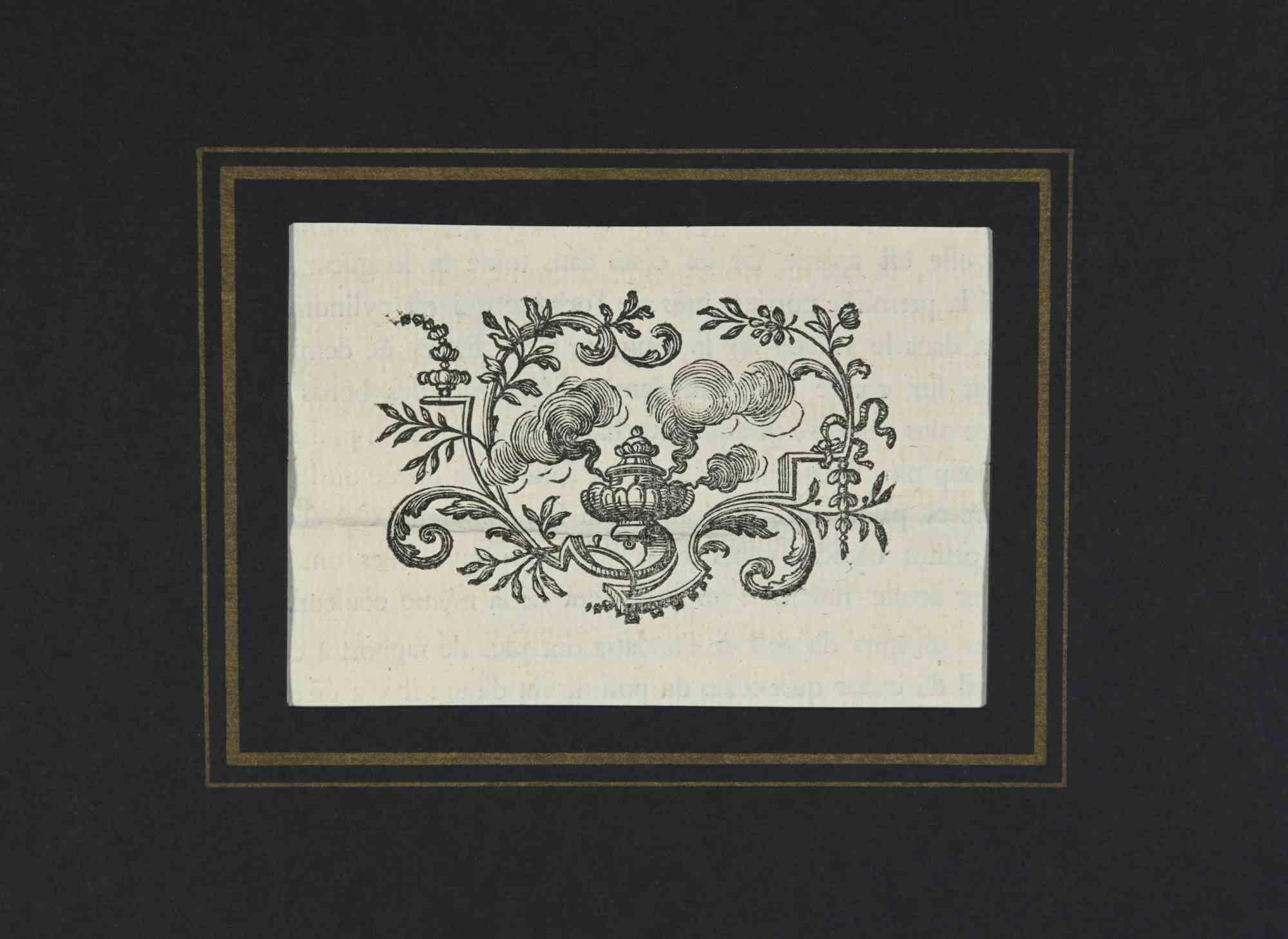 The Ornament is a woodcut print realized by Charles-Antoine Jombert in 1755.

Good conditions.

The print was realized for the anatomy study “JOMBERT, Charles-Antoine (1712-1784) - Méthode pour apprendre le dessein, ou l'on donne les regles