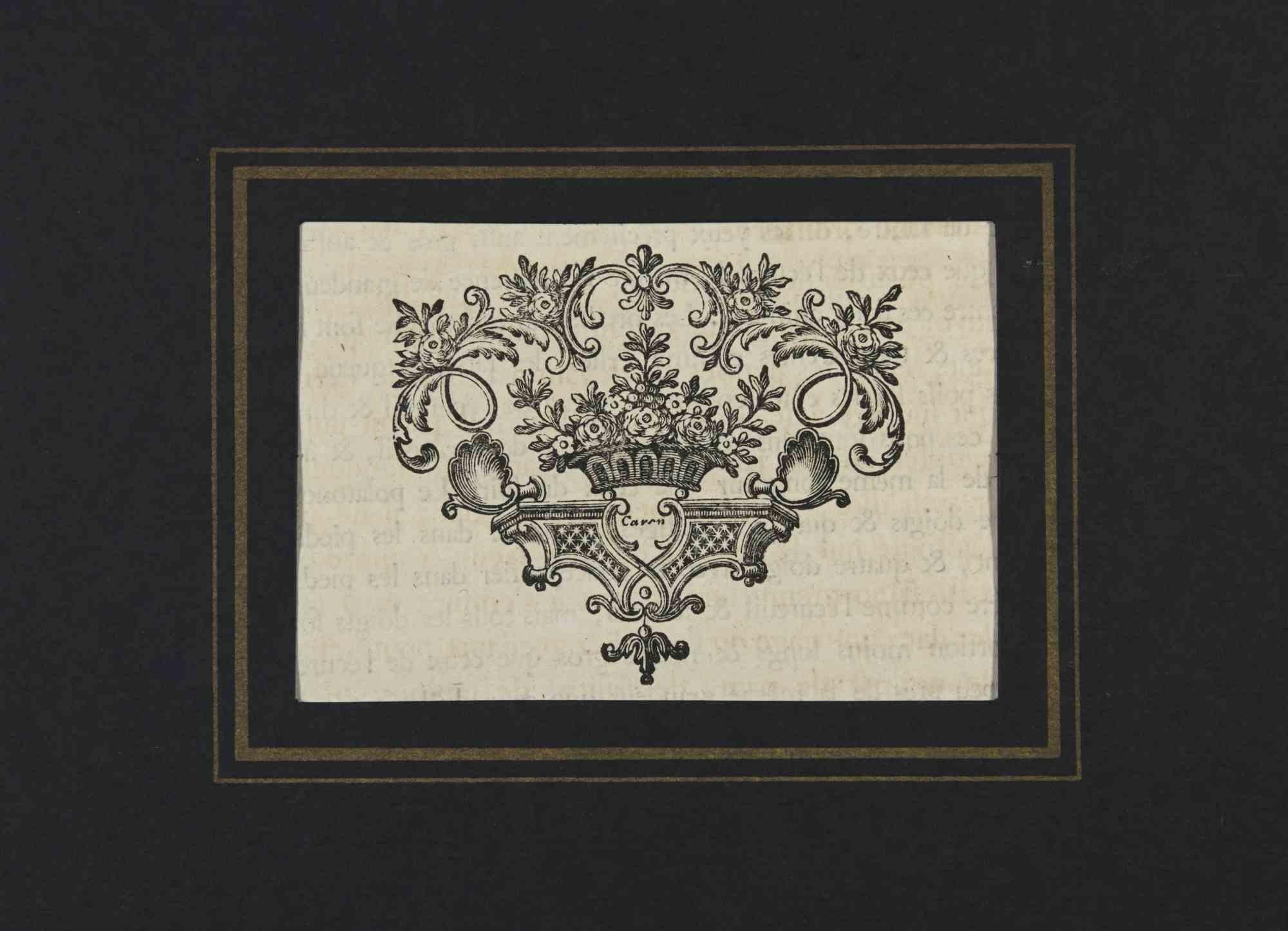 The Ornament is a woodcut print realized by Charles-Antoine Jombert in 1755.

Good conditions.

The print was realized for the anatomy study “JOMBERT, Charles-Antoine (1712-1784) - Méthode pour apprendre le dessein, ou l'on donne les regles