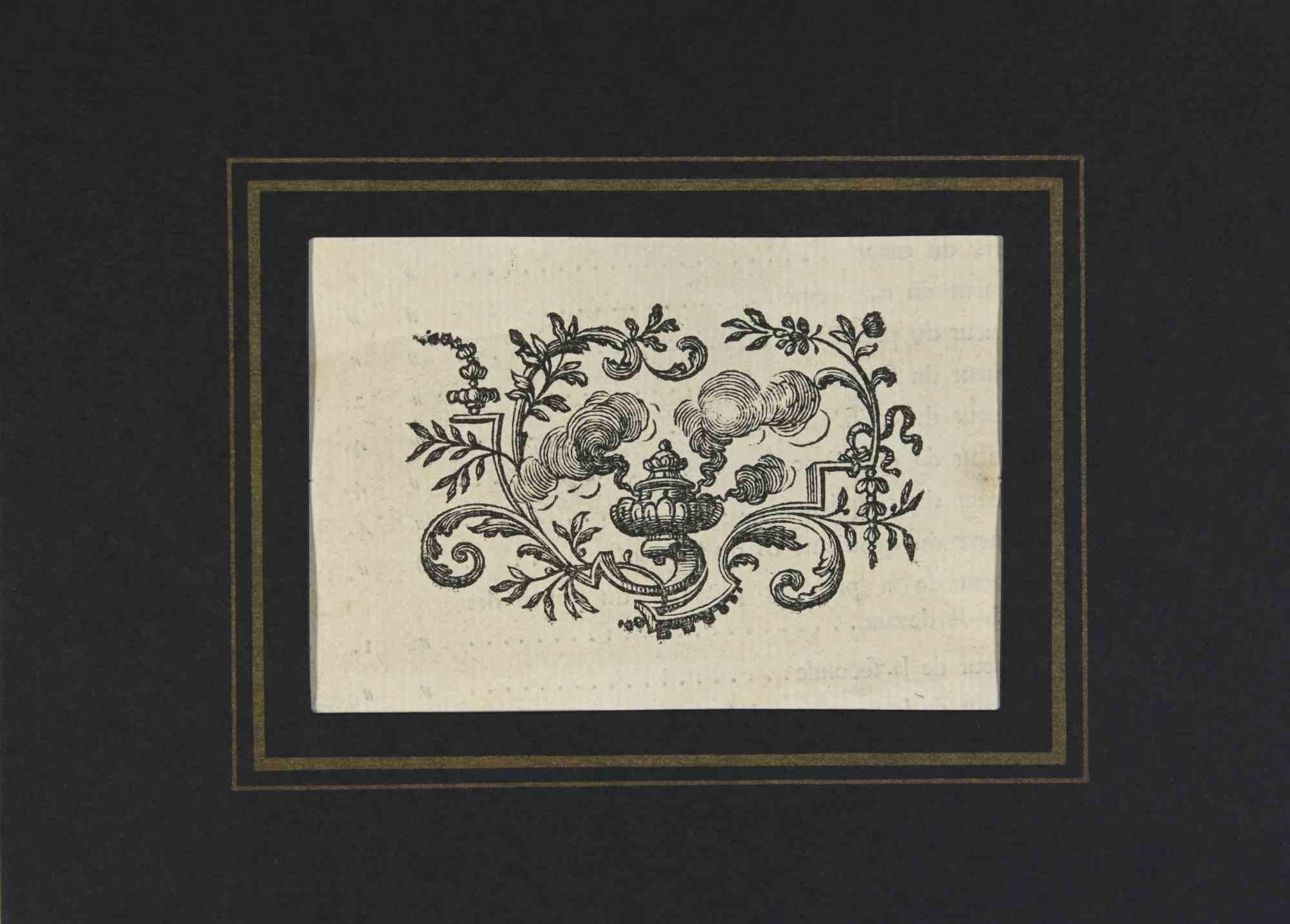 The Ornament is a woodcut print realized by Charles-Antoine Jombert in 1755.

Good conditions.

The print was realized for the anatomy study “JOMBERT, Charles-Antoine (1712-1784) - Méthode pour apprendre le dessein, ou l'on donne les regles