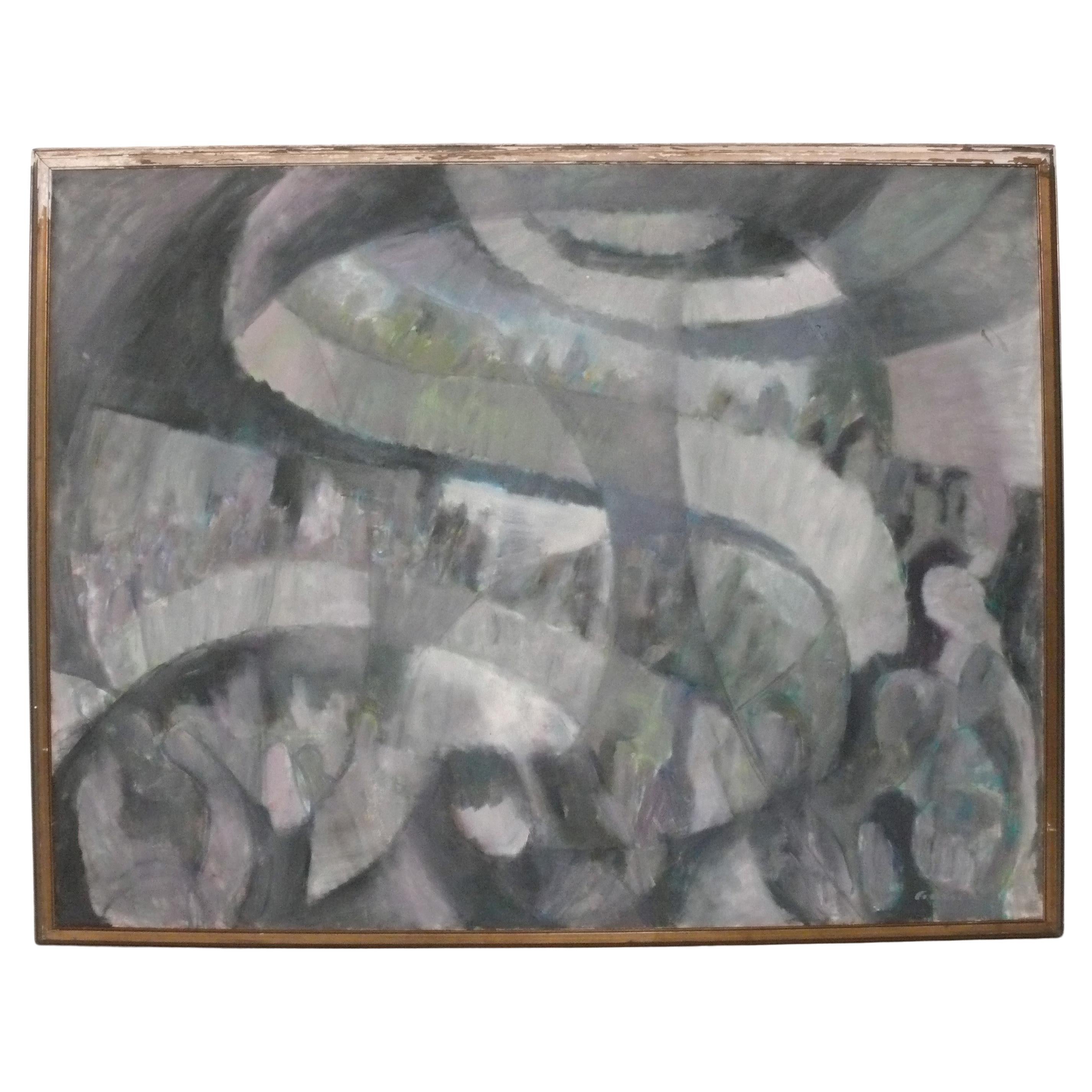 Charles Arcier Oil on Canvas Guggenheim Painting 57.5" x 73" Mid Century Art en vente