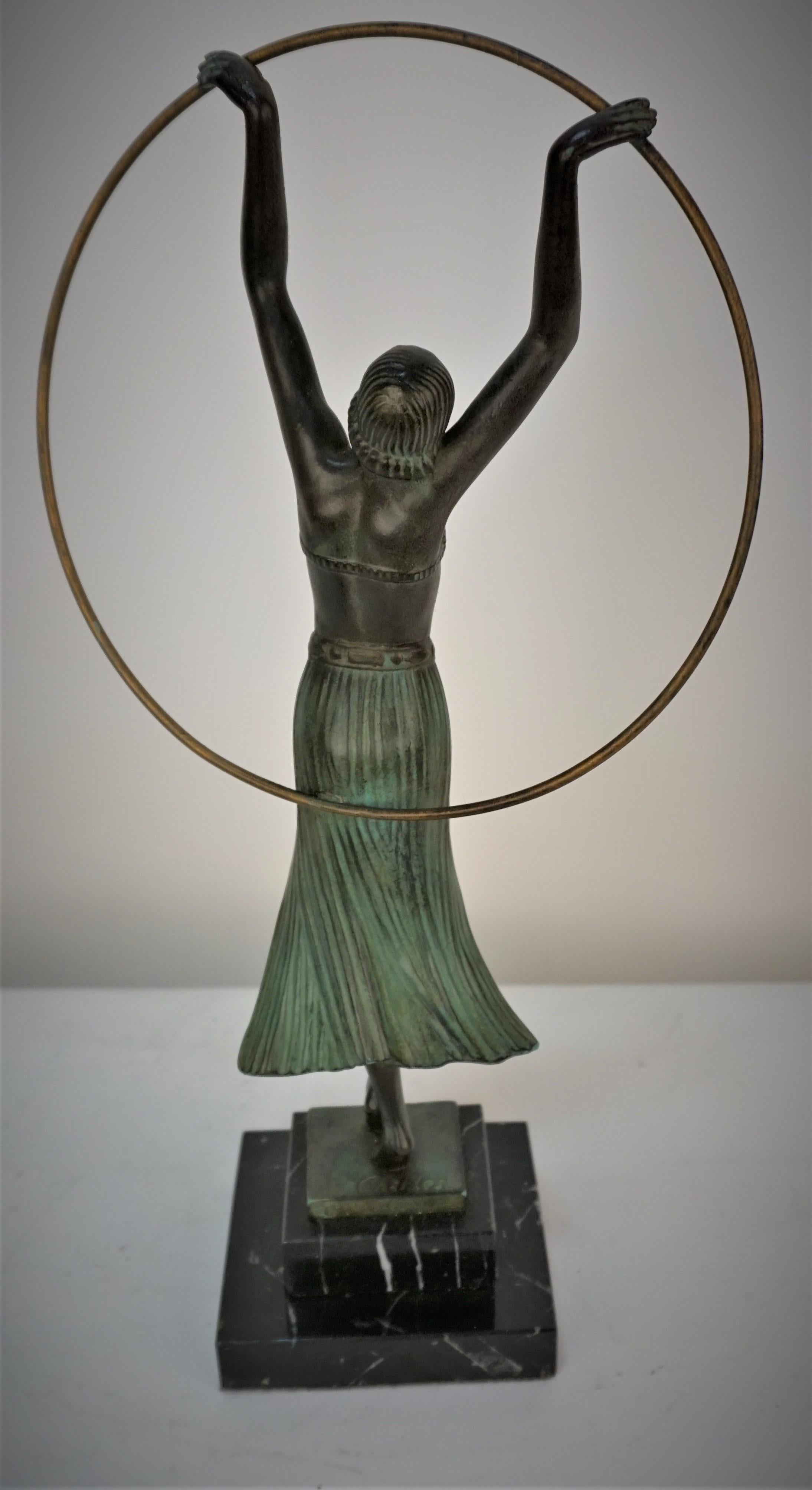 Charles Art Deco Sculpture Hoop Dancer  In Good Condition For Sale In Fairfax, VA