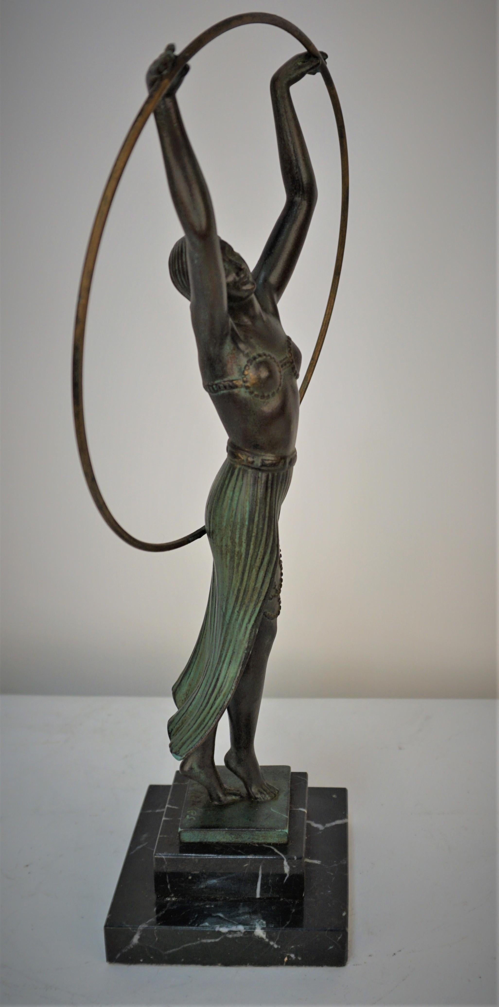 Spelter Charles Art Deco Sculpture Hoop Dancer  For Sale