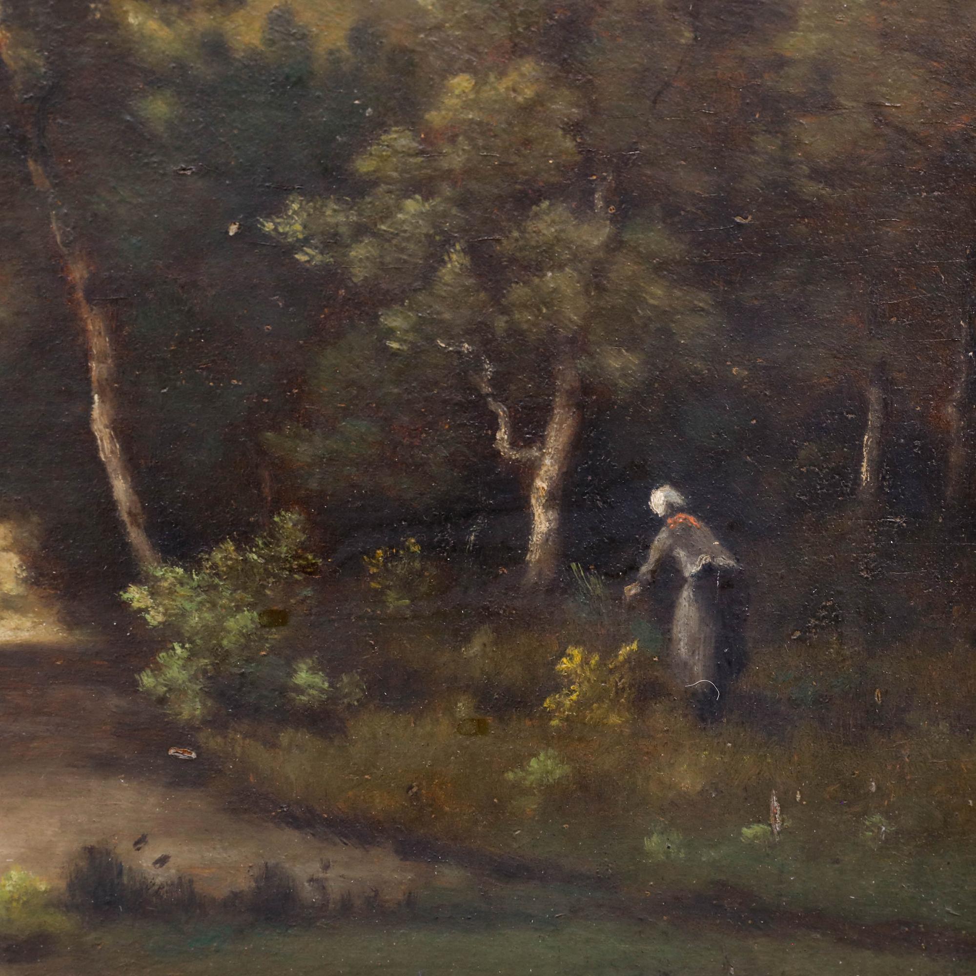 Charles Aubert  - 19th Century Oil, Forest of Rambouillet For Sale 3