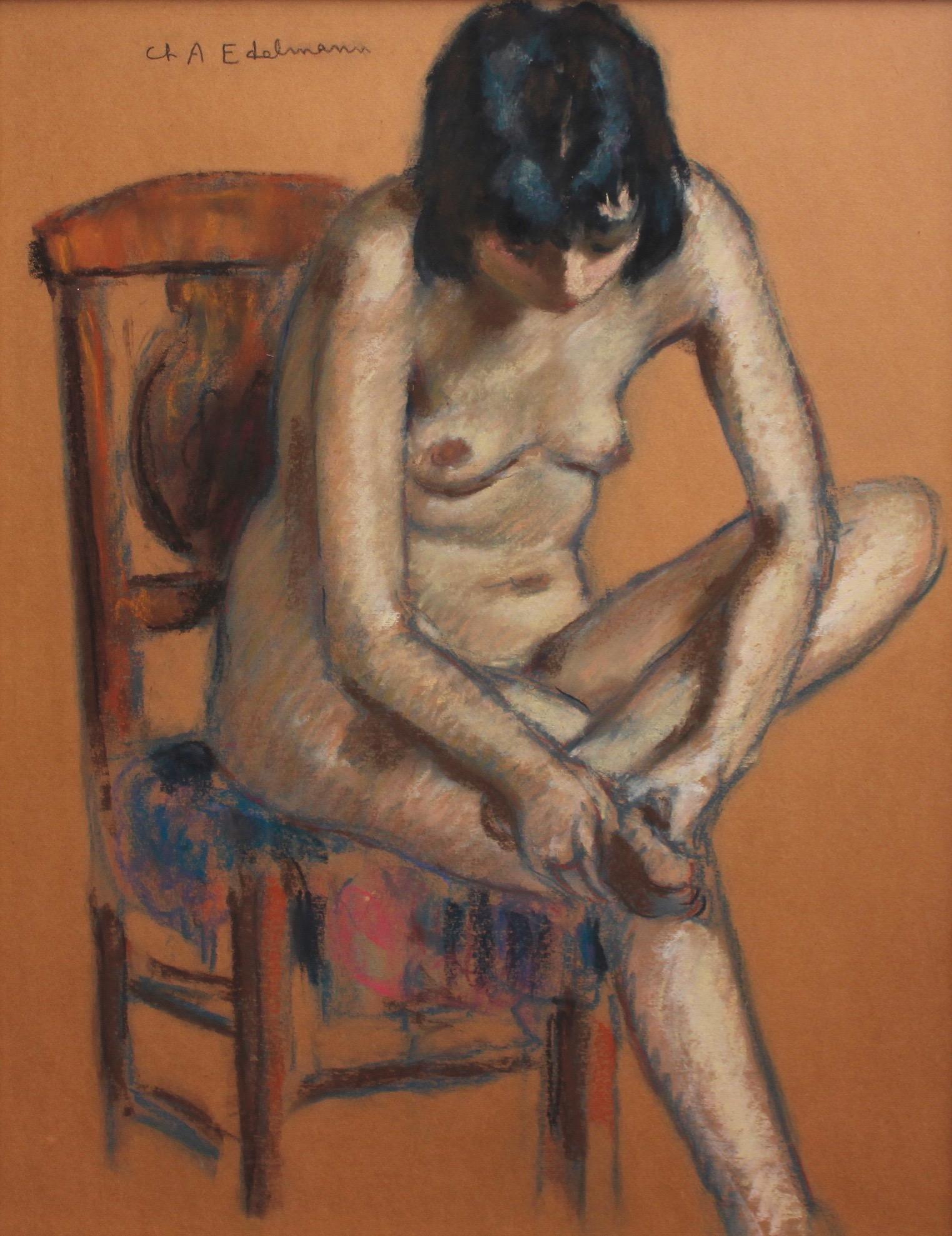 Charles Auguste Edelmann Nude Painting - The Chair