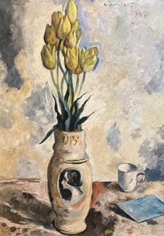 "Yellow Tulips" by Charles Auguste Humbert - Oil on Canvas 47x65 cm
