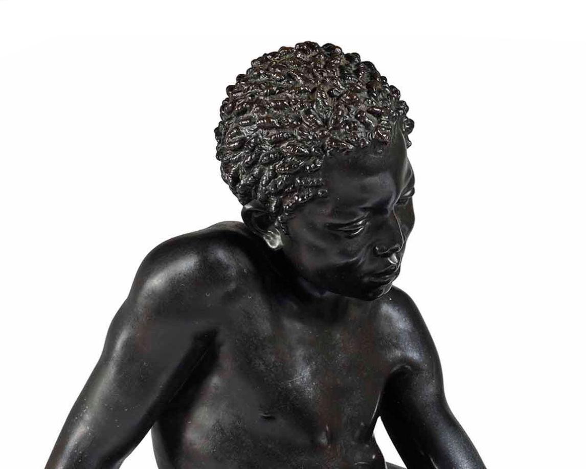 Our patinated bronze by Charles Auguste Lebourg (1829-1906) depicting a child playing with lizard is signed in the cast and inscribed 